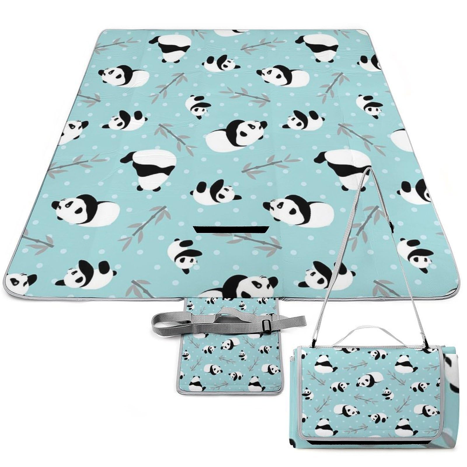 Tapis de pique-nique portable étanche panda 148x148 cm avec poignée