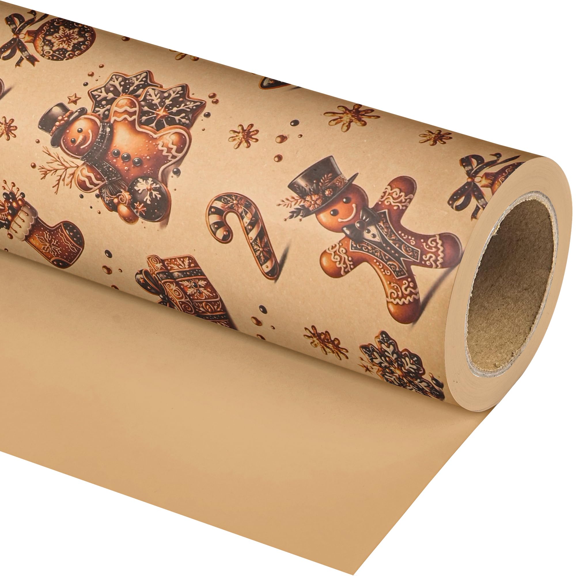 Dtiafu Kraft Christmas Wrapping Paper Roll Black Gingerbread Design Vintage Xmas Gift Wrap for Winter Holiday Party Celebration - Total 28.5sq.ft โ image 1