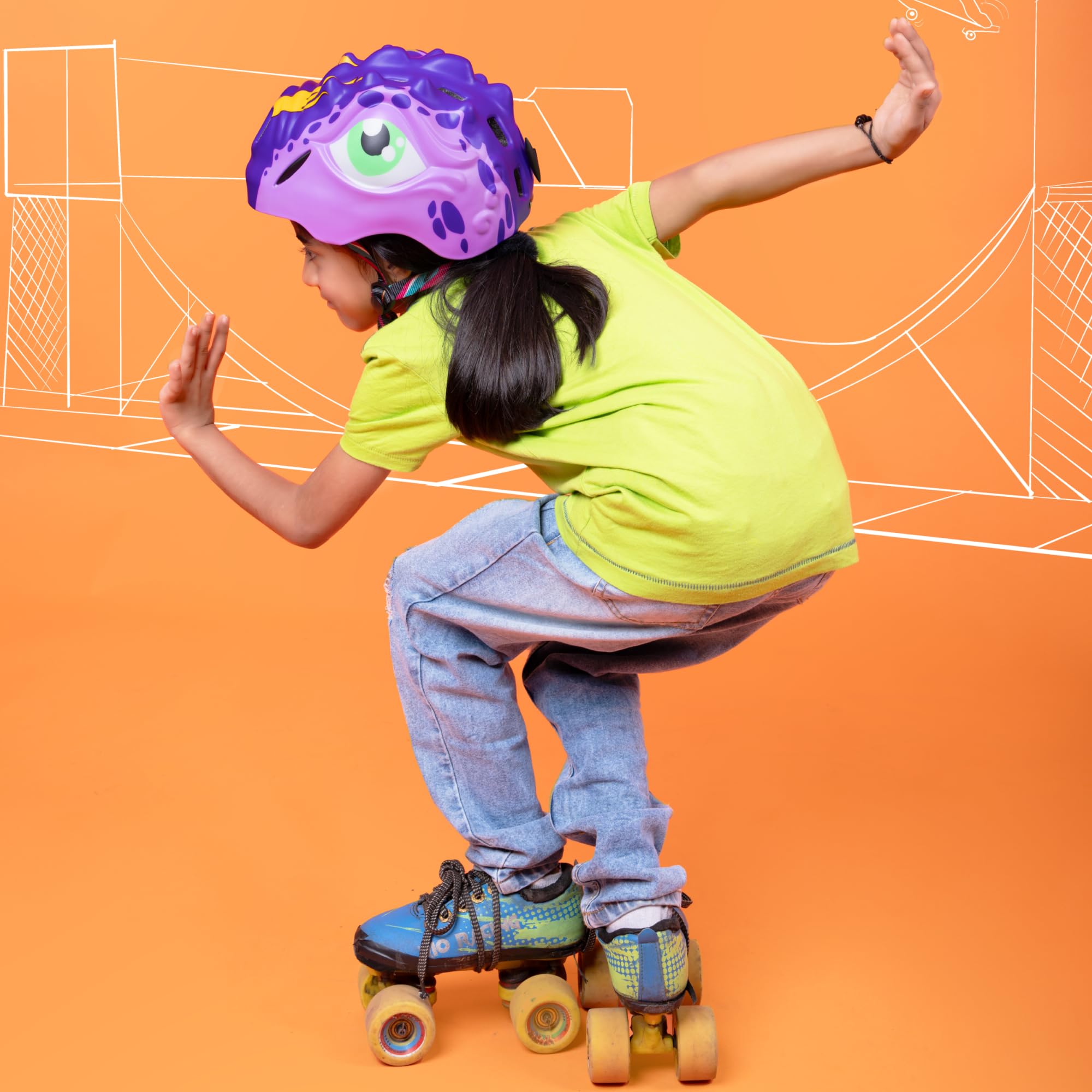 Headzup Feisty Flyer 3D Cycling Helmet with Tail Light | Lightweight & Adjustable Size | Unisex Multi-Sport Helmet for kids Toddlers Boys Girls | For Age 3-12 | For Cycling, Skating (48-52cm) (Purple)-picture-34