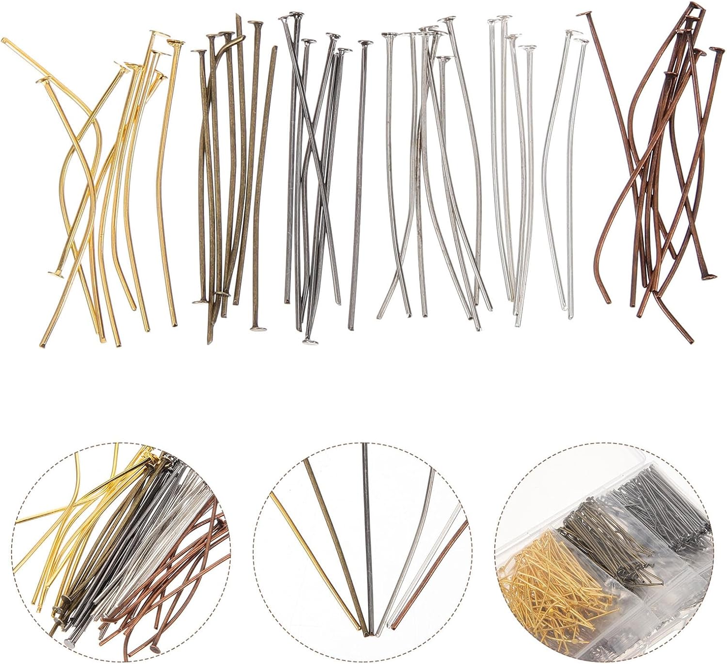 MAGICLULU 600Pcs Flat Head Pins DIY Beading Pins for Jewelry Making Craft End Headpins for Earrings Bracelets Necklaces Simple and Convenient Stringing Tool Kit