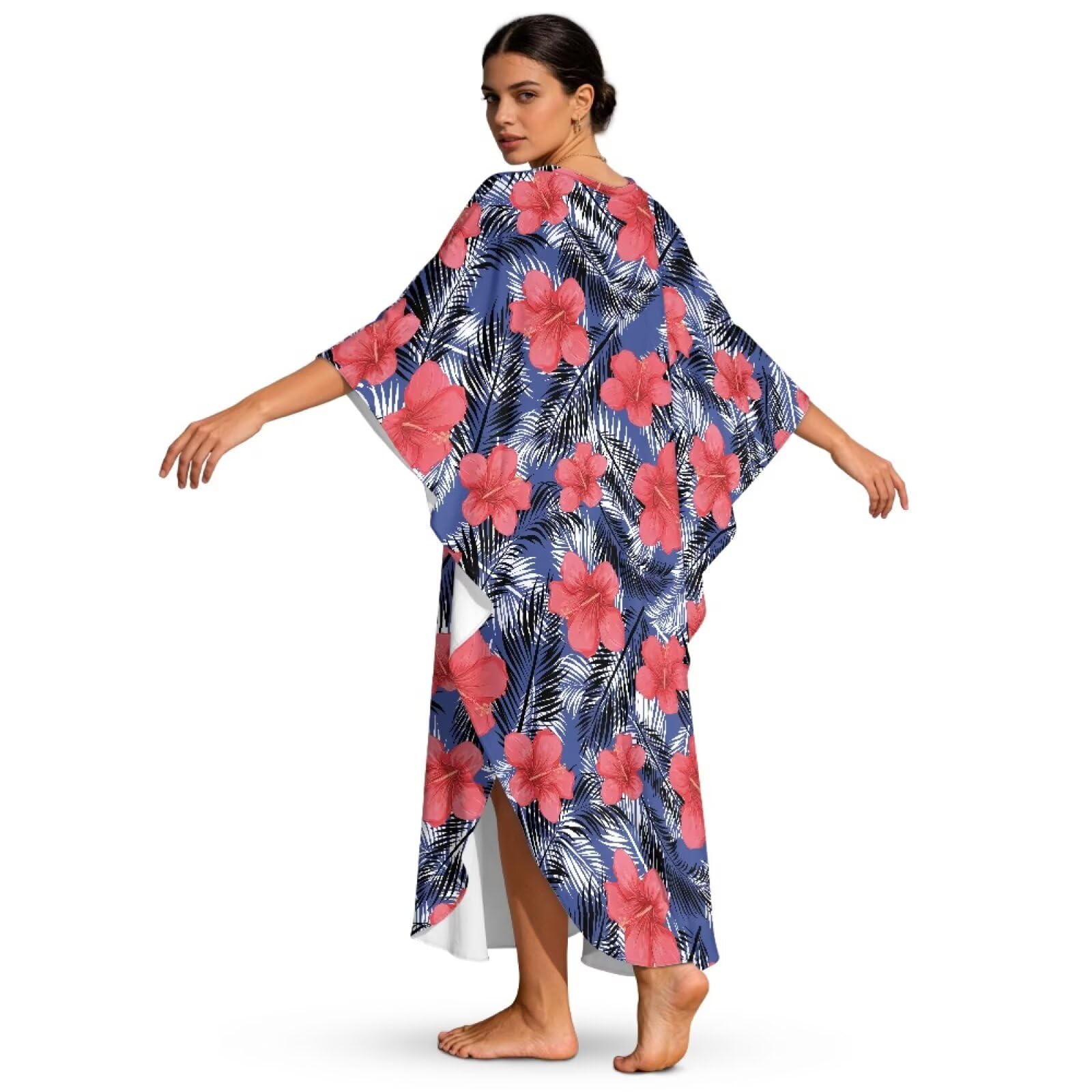 Copertura estiva da spiaggia per le donne caftano con scollo a V Maxi abito da spiaggia manica a pipistrello loungewear Plus Size Cover Up
