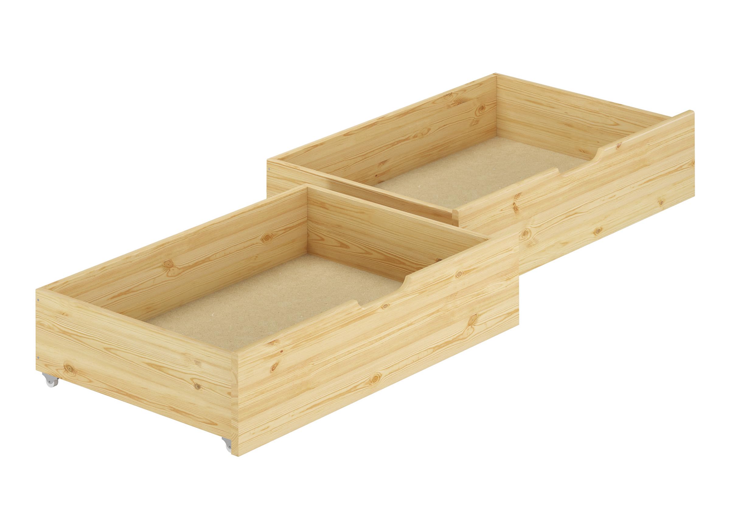 Erst-Holz Doppelbettkasten 2 Bettschubladen Kiefer massiv mit Rollen