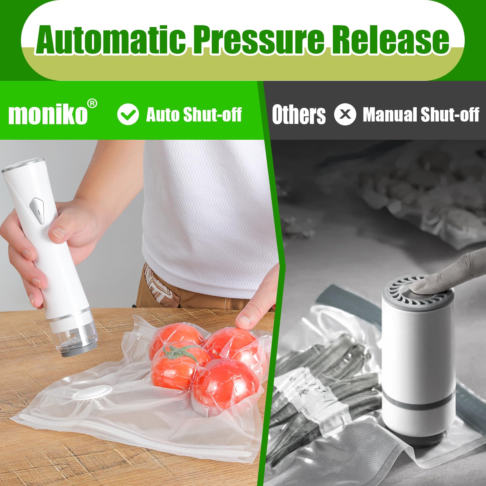 Sellador al vacío de mano, sellador al vacío de alimentos con 30 bolsas de vacío reutilizables, ahorro de alimentos recargable portátil para una frescura 5 veces más larga, con tanque de agua visible