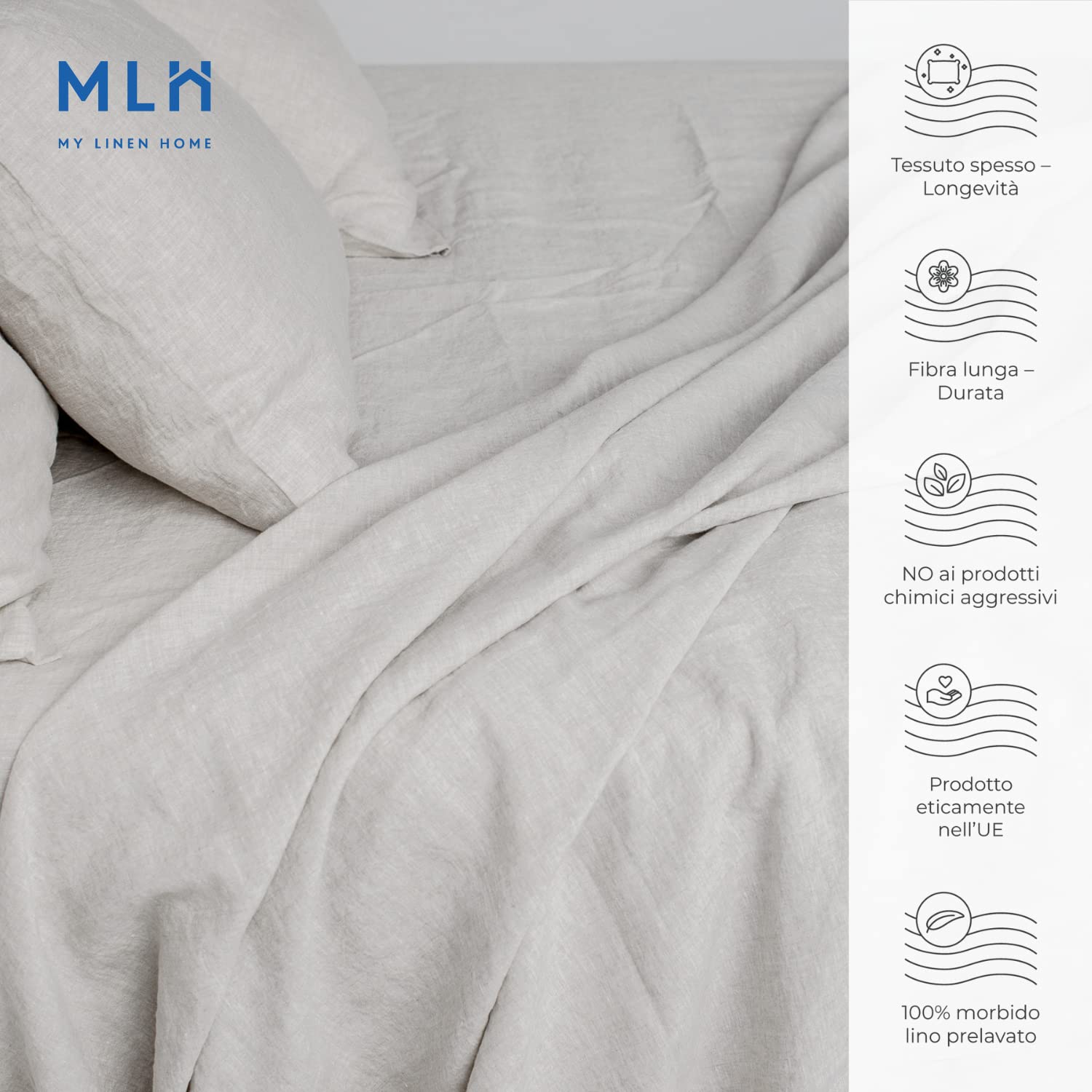 My Linen Home | Set di 2 Federe in Lino Lavato (100% StoneWashed) | Federe Cuscini 50x70 cm I Ipoallergenico, Termoregolazione e Traspirabilità I Adatto a Tutte le Stagioni | Copricuscini Naturale