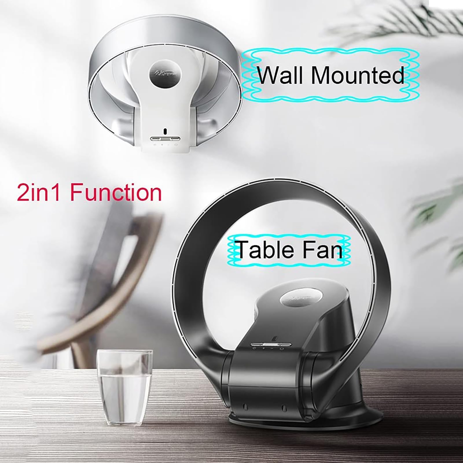 Ventilador Oscilante De 35 W Sin Aspas, 9 Velocidades, Ultra Silencioso, De Pie/Sobremesa/Montaje En Pared, con Control Remoto Y Temporizador, para El Hogar Y La Oficina,White