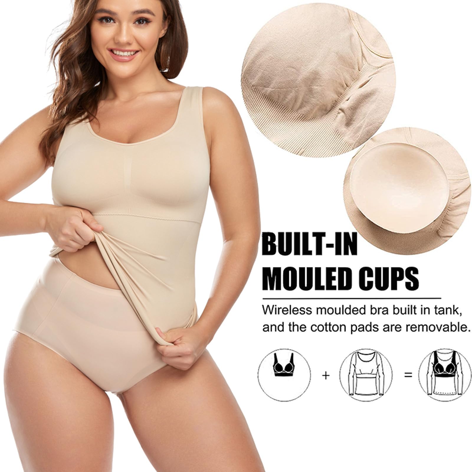 Canotte Canotta con Reggiseno Imbottito Incorporato, Canottiera Senza Maniche Shapewear da Donna Comfort Tummy Firm Control Shaper