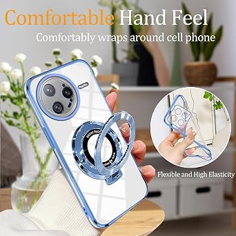 Compatible with Xiaomi Poco F7 Ultra Case with Magnetic Stand, for Poco F7 Ultra Phone Cases Silicone Transparent Car Mounts Accessories Funda Shockproof Luxury Protective Original Cover (Blue)