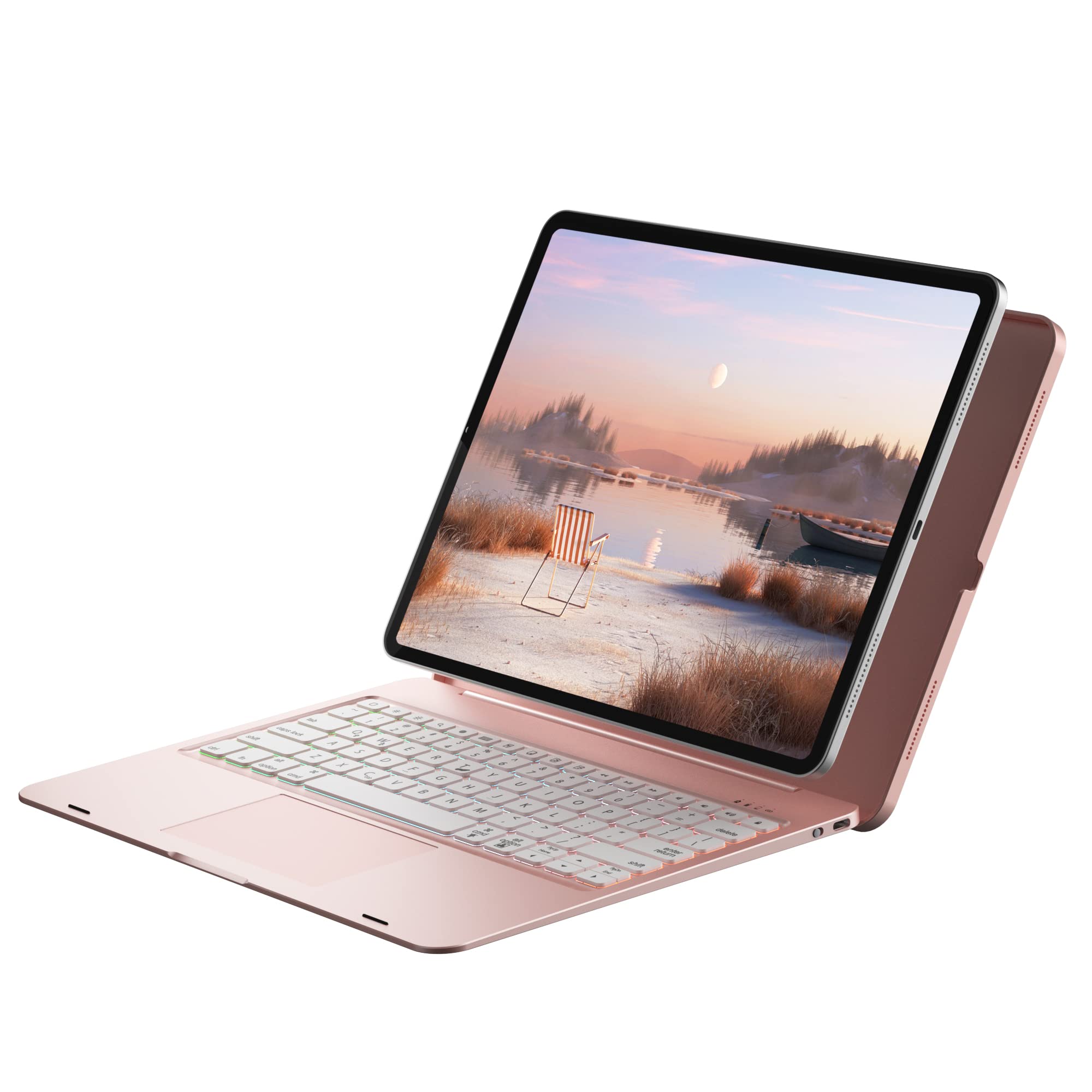 doqo Keyboard Case for iPad Pro 2021 5th Generation/2020 4th-Gen/2018-3rd Gen, 7 Colors Backlit Bluetooth Keyboard, Detachable Bluetooth Keyboard case(Plastic, Rose Gold)