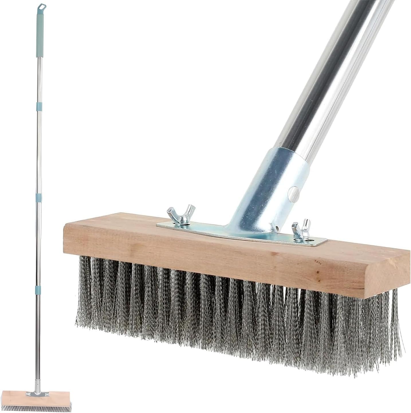 Scopa per Esterni, Spazzolone in Acciaio Inossidabile con Manico Telescopico Regolabile - Idrospazzola per Pavimenti Esterni, Rimozione Polvere e Foglie (Larghezza 30cm)