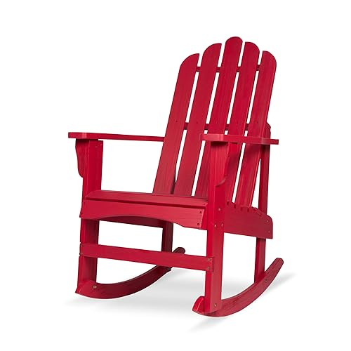 Marina Adirondack Porch Rocker, Indoor Outdoor Wood Rocking Chair, Chili