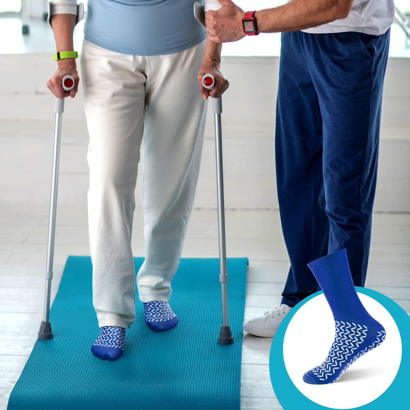 Taiyin 6 Paar doppelseitige Laufflächensocken Krankenhaussocken Rutschstopp Sicherheit Sturzprävention für bariatrische, Blau, X-Large