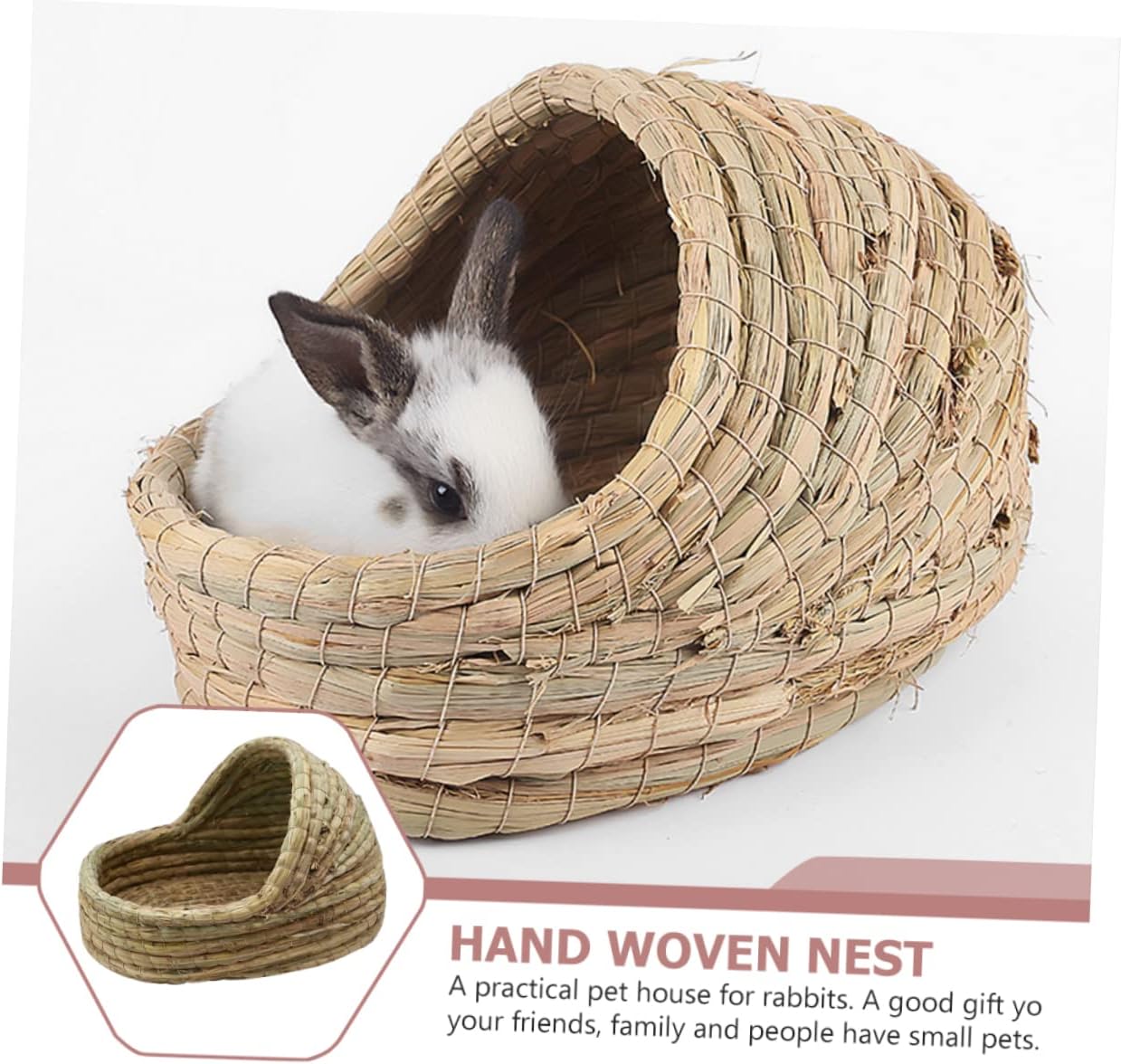 Small Pet Bed Straw Woven Nest for Hamsters Rabbits Bunny House Natural Bedding Handmade Easy to Clean