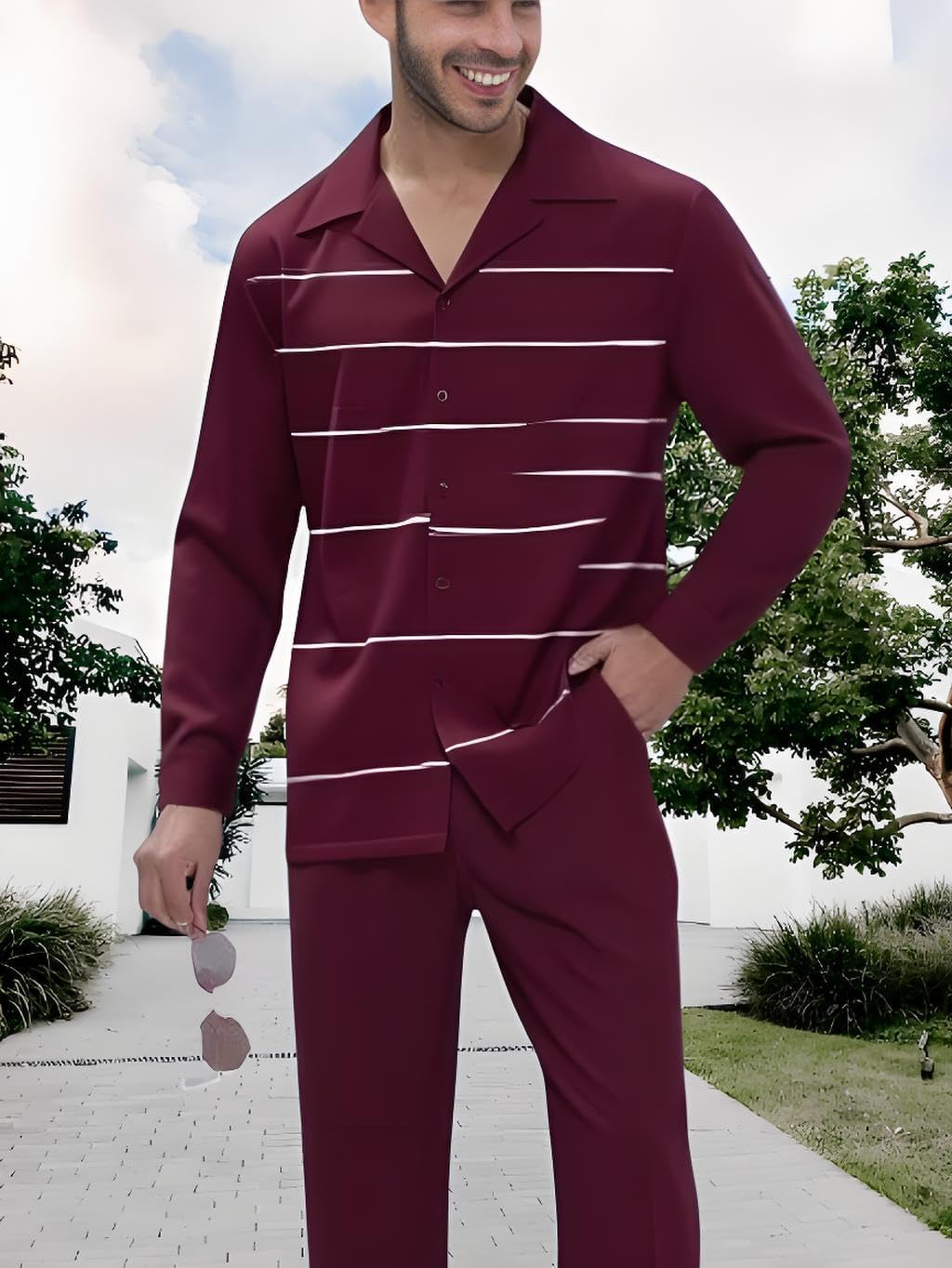 Men's Casual 2 Piece Dress Shirts Pants Suits Long Sleeve Leisure Shirts Pants Sets S-5XL