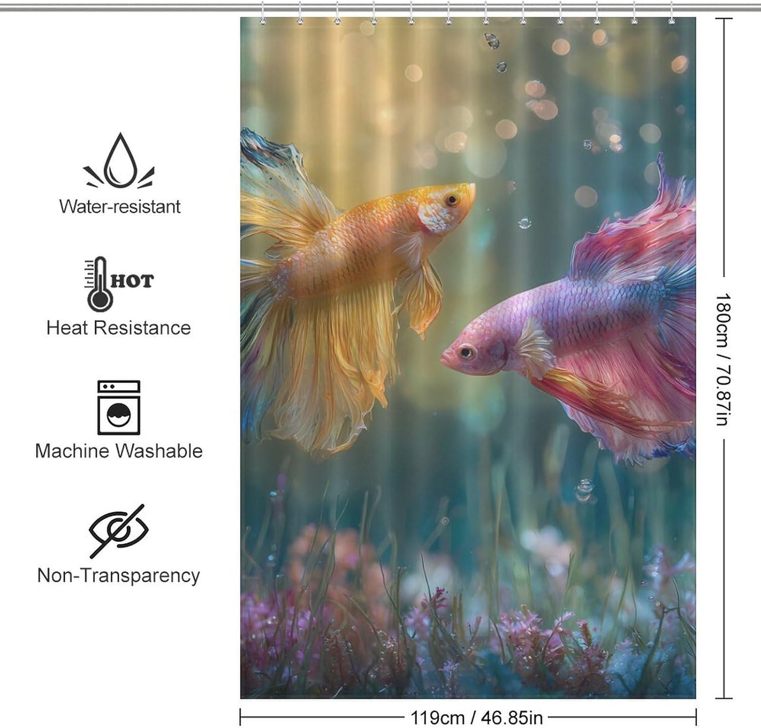 Colorful Betta Fish Shower Curtain 46.85x70.87Inch（119x180cm） Polyester Bath Curtain Shower Curtains Printed Decorative