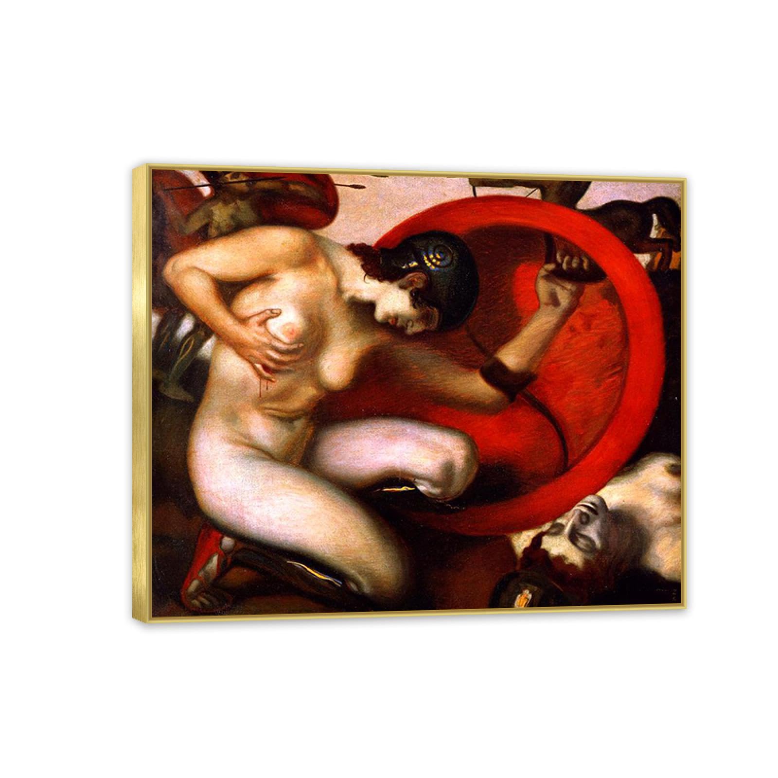 Hau3sh3a Franz von Stuck Wall Art Print Wounded Famous Giclees Franz Stuck Picture Artwork Wall Decor for Living Room Bathroom Office 90x70cm(36x28in) Gold frame