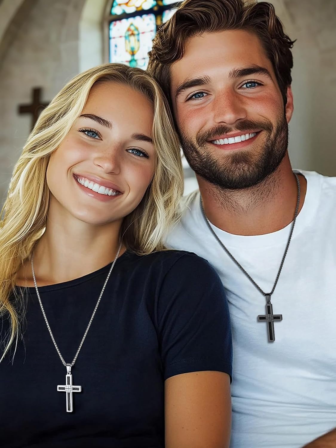 FaithHeart Stainless Steel Cross Necklace for Men, Silver/Black/Gold Cross Chains for Men Religious Amulet Necklaces Christian Gifts for Dad - Image 8