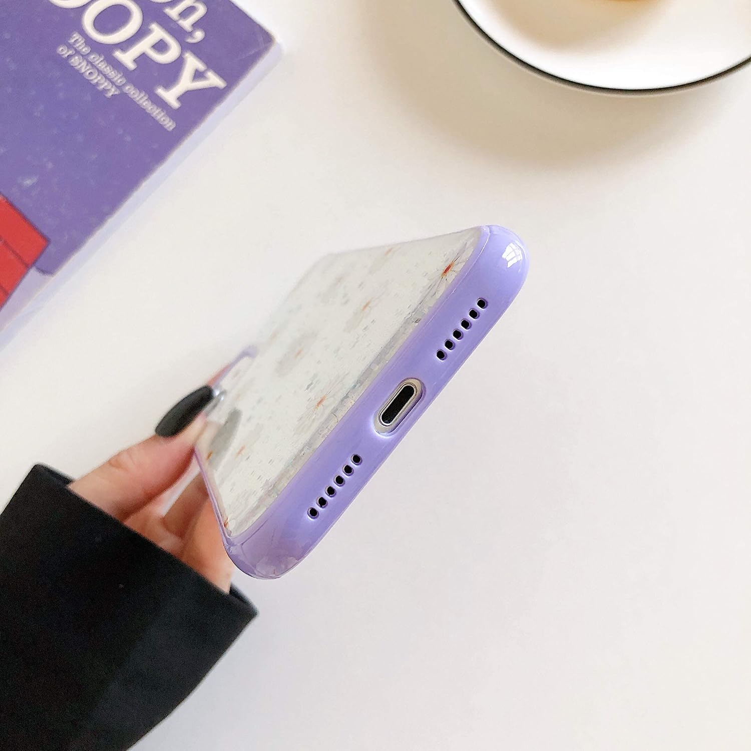 DEFBSC iPhone 12/12 Pro Case - Daisy Bling Glitter Design, Slim TPU Bumper, Shockproof & Anti-Scratch, Purple