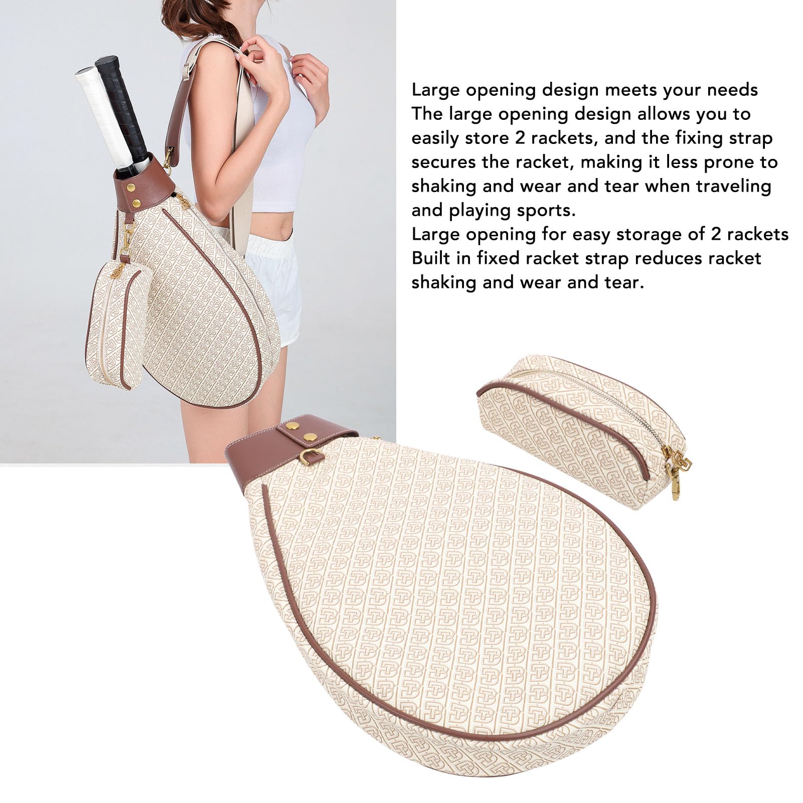 Borsa a Tracolla Da Tennis per Le Donne, Borsa Monospalla Stampata Con Grande Apertura Borsa Portatile per Racchette Da Tennis Resistente All'acqua Con Piccola Borsa Da Appendere