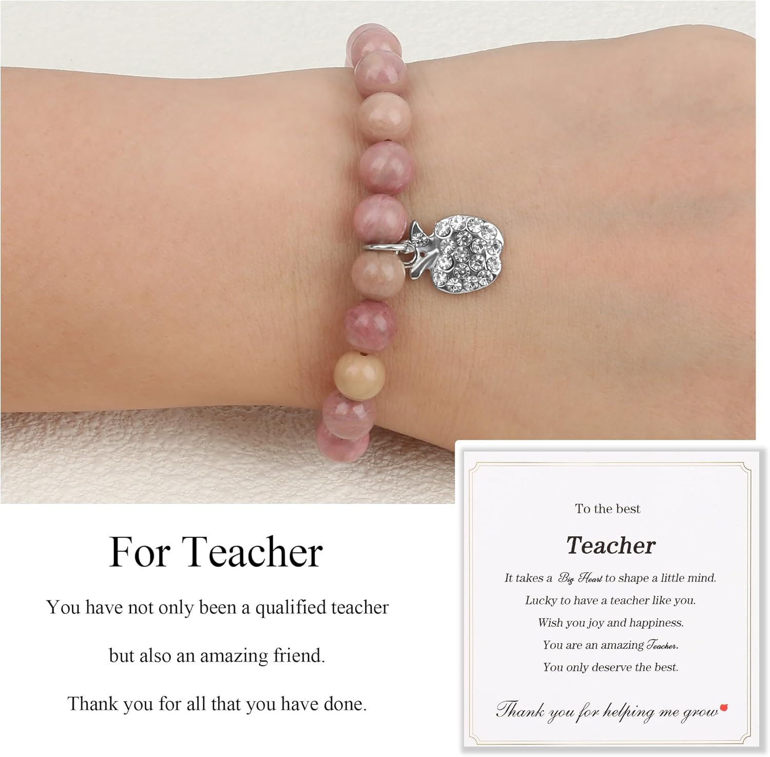 Teacher Appreciation Gifts Bracelets, Teacher Christmas Birthday Valentine Gifts for Women Men, Stretch Beads Bracelet Jewelry with Gift Message Card - Image 4