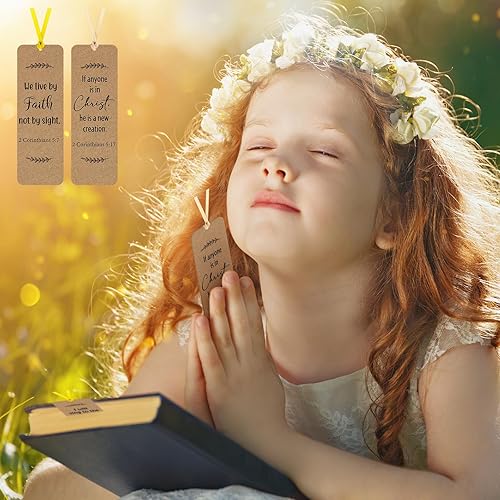 Miniatura 3 de Chinco Paquete de 120 marcapáginas de papel kraft con versículos bíblicos, cita inspiradora cristiana, marcadores motivacionales para mujeres y