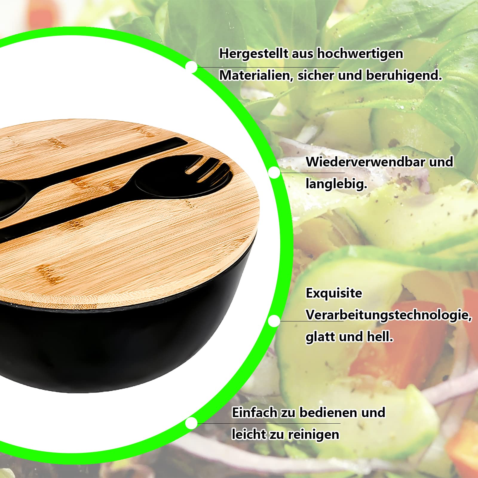 Ensaladera cubiertos para servir con tapa de tabla de cortar y cubiertos, cuencos para mezclar, para frutas, ensaladas y decoración..