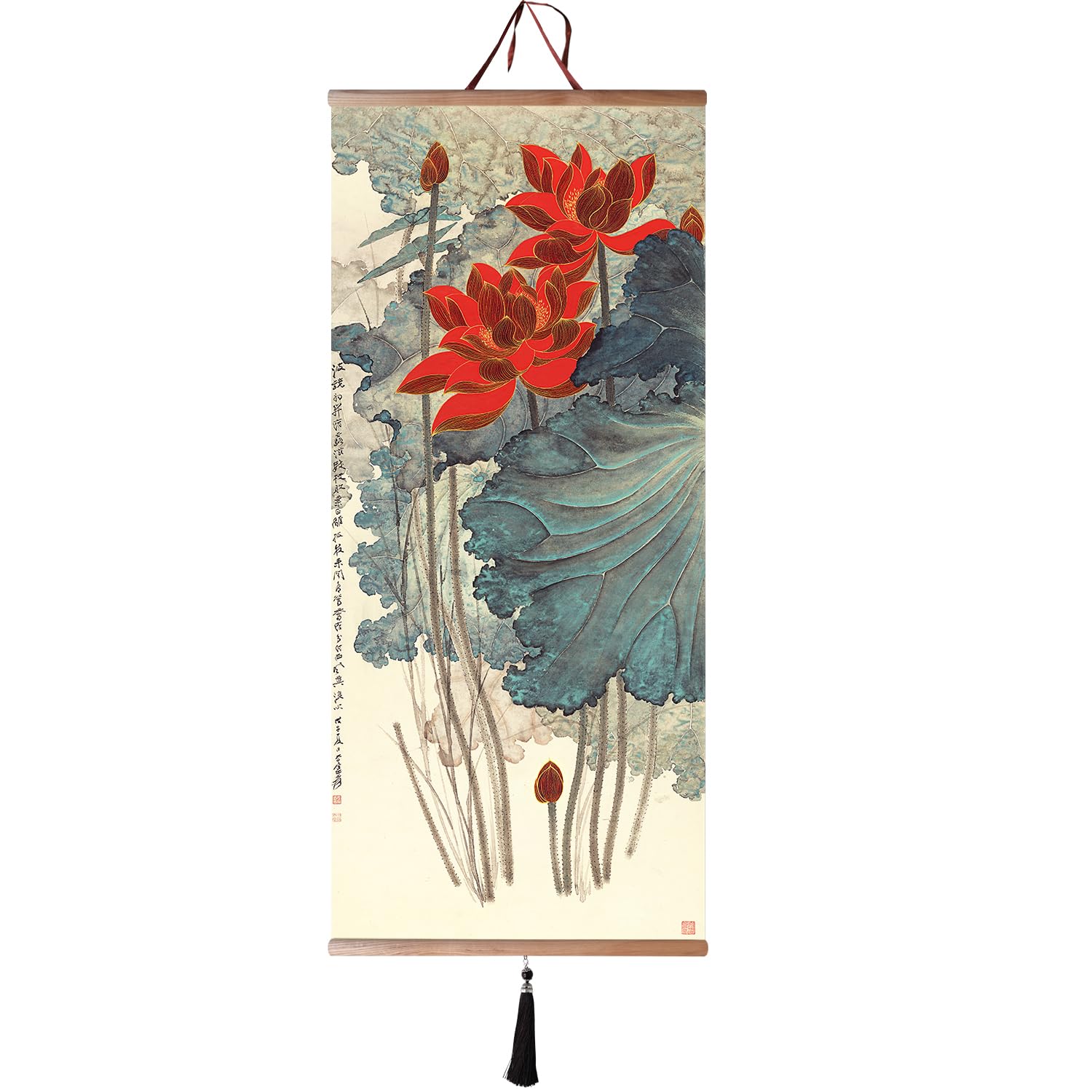 EAPEY Japanese Scroll Wall Art Japanese Hanging Scrolls Chinese Wall Hanging Japanese Wall Art-Lotus Decor Living Room