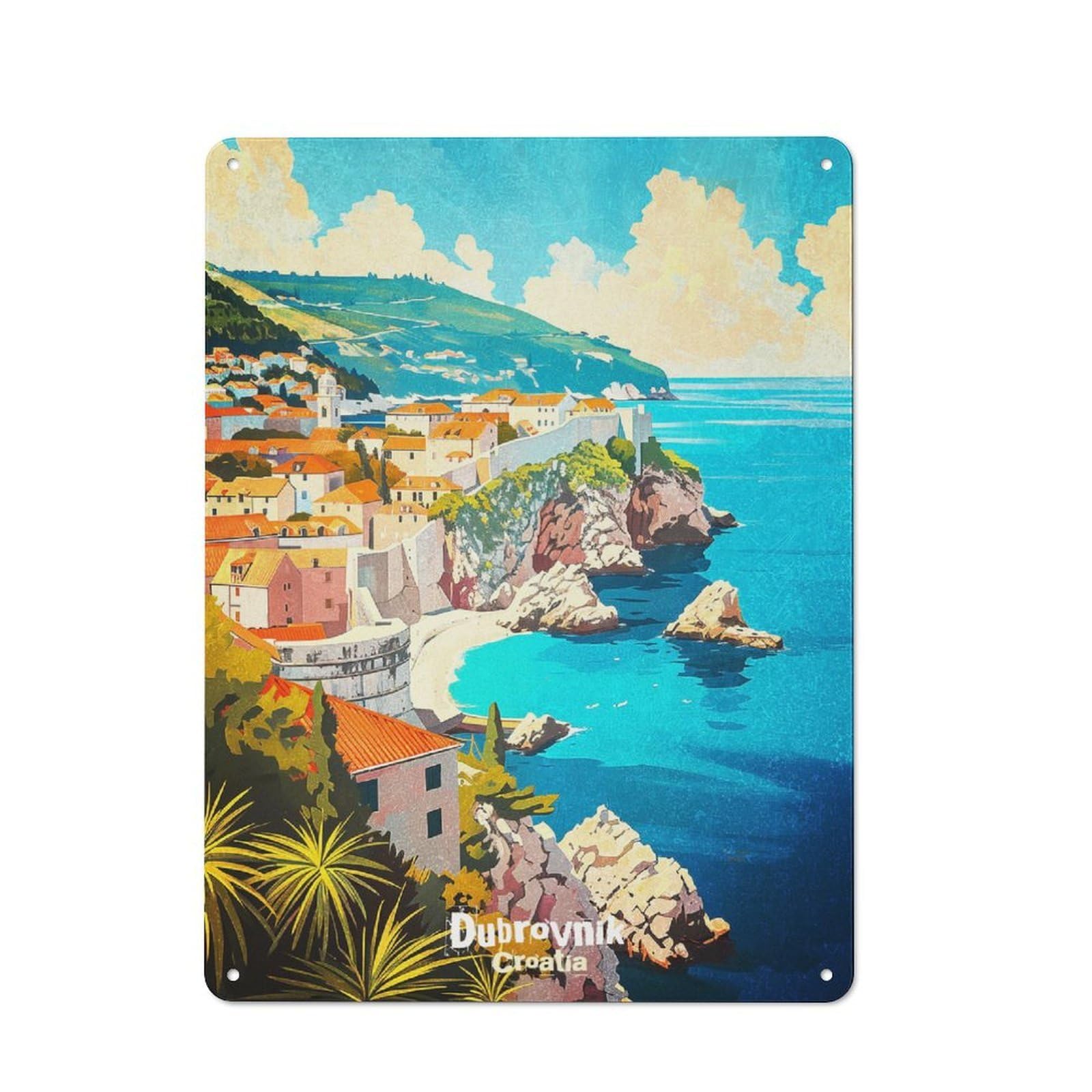Vintage Metal Plaque 40x30cm Featuring Dubrovnik Croatia Travel, Diner Style Decor for Restaurant, Kitchen, Counter Or Breakfast Nook