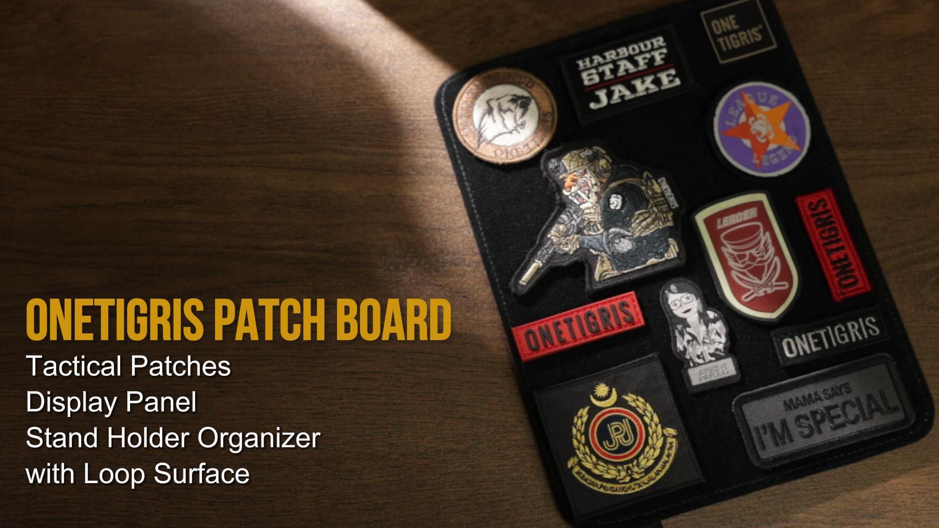 OneTigris Pannello Espositivo Patch – Pannello Espositivo Tattico Pieghevole, Supporto Organizer a Booklet per Hook & Loop Patches, Patch per Bandiera e Militari (Patch Non Incluse) – 112×20,5 cm