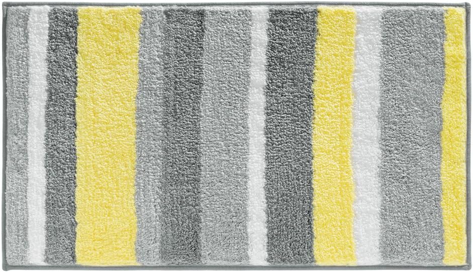18914 Stripz Bath, Machine Washable Microfiber Accent Rug for Bathroom, Kitchen, Bedroom, Office, Kid's Room, 21" x 34", Gray and Yellow