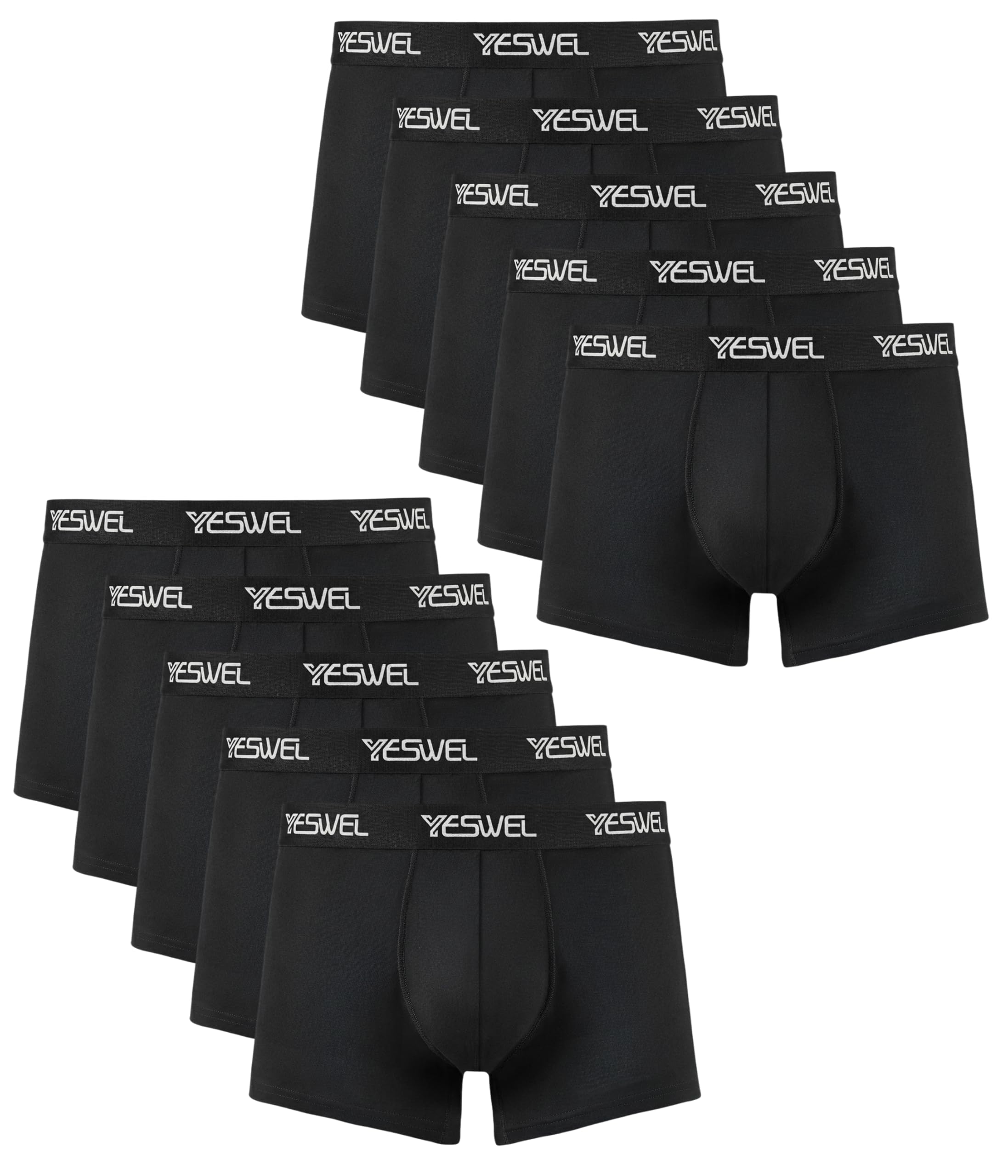 YESWEL Boxershorts Herren 10er Pack, Baumwolle Unterhosen Männer | etikettenfrei mit Innendruck, Retroshorts-Schnitt, mehrfarbiges Set, elastischer Bund, 40 Grad waschbar, Alltag & Büro