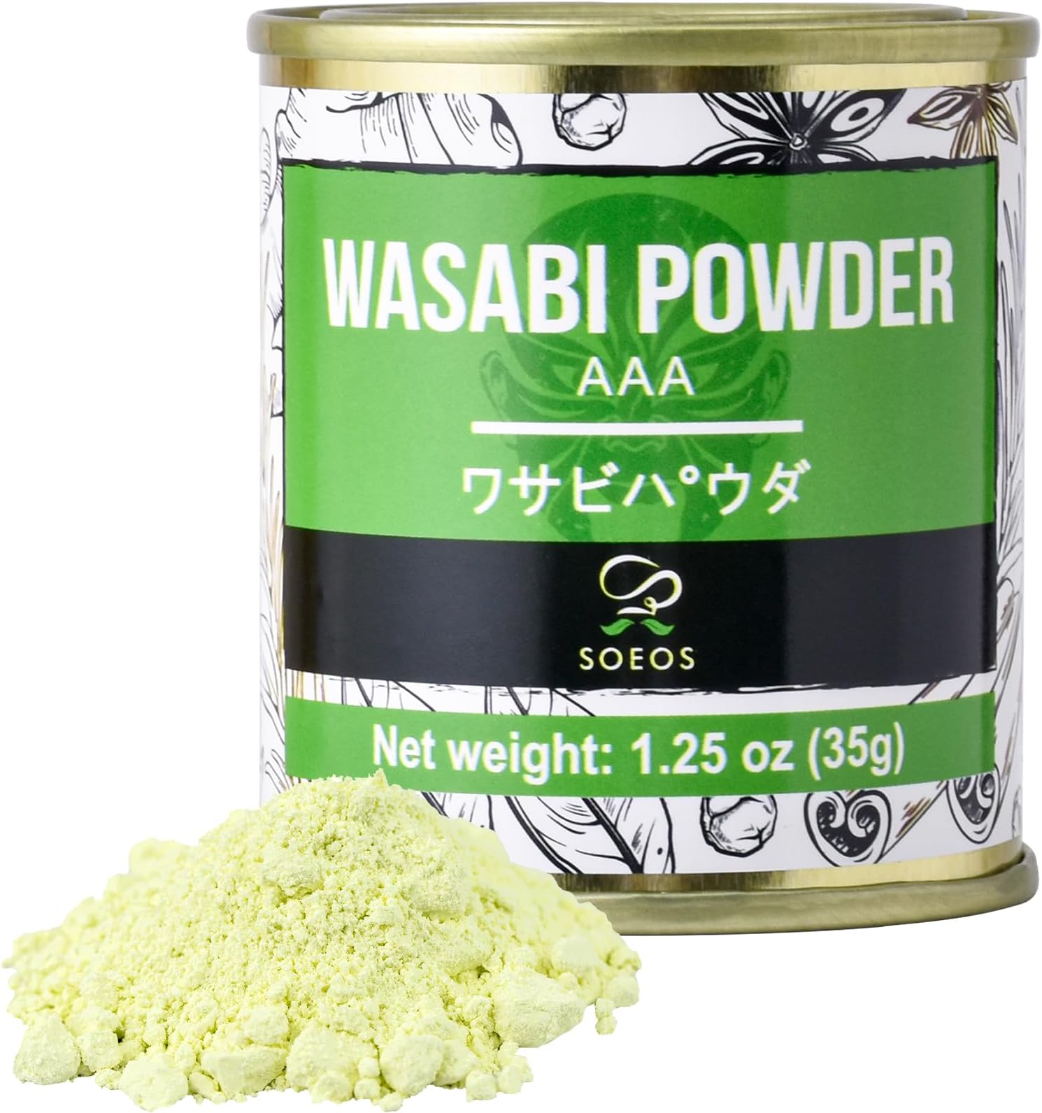 Soeos Wasabi Powder 1.25 oz (35g), Gluten Free, Vegan, Premium Wasabi Powder for Sushi and Sashimi