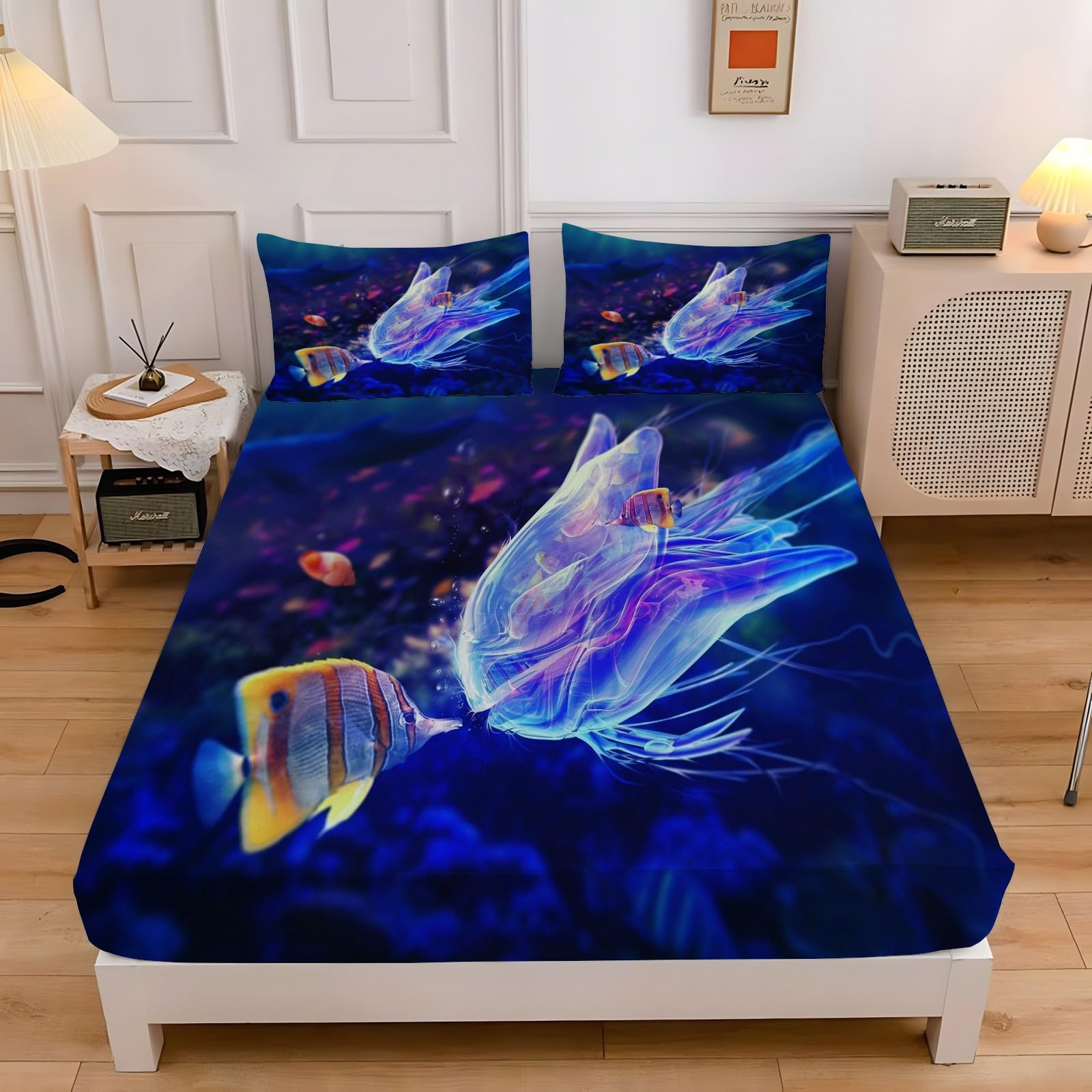 Amazon｜ボックスシーツ ダブル ファンタジーの海底 ベッドシーツ