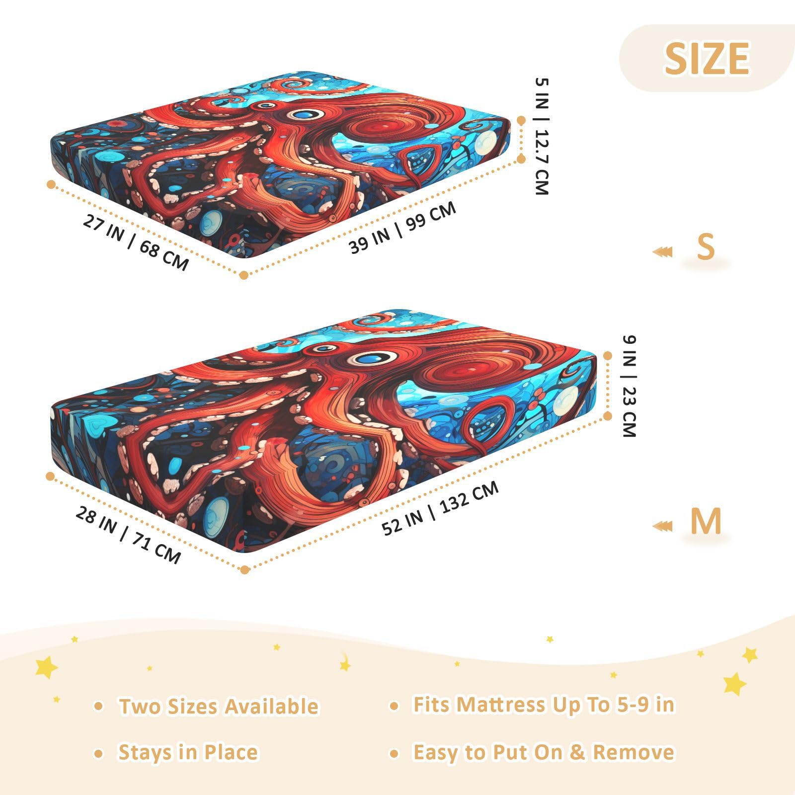 Pulpo Rojo Azul Oscuro Mar Sábana de Cuna para Niños Pequeños,Sábanas de Algodón Suave para Bebés Aptas para Colchón Corralito