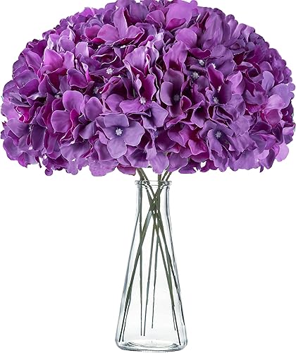H.FLOLAVIDA Cabezas de flores falsas de seda de hortensias violetas con tallos, flores artificiales para decoración de boda, hogar, fiesta, tienda,