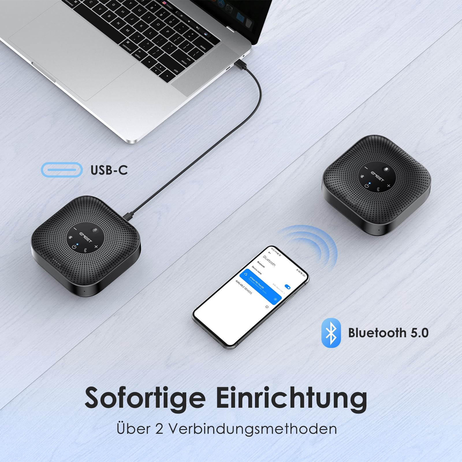 EMEET Konferenzlautsprecher M0 Plus,4 AI Mikrofon Arrays für 360° Raumabdeckung,PC Freisprecheinrichtung für 8-16 Personen,Rauschunterdrückung,Plug & Play, für Teams, VoIP-Kommunikation PC usw.