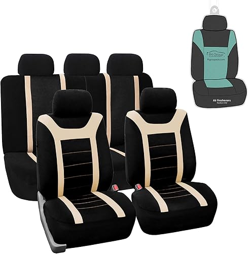 FH Group Juego completo de fundas de asiento de automóvil, accesorios beige, fundas de asiento para furgoneta, bolsa de aire y funda de asiento