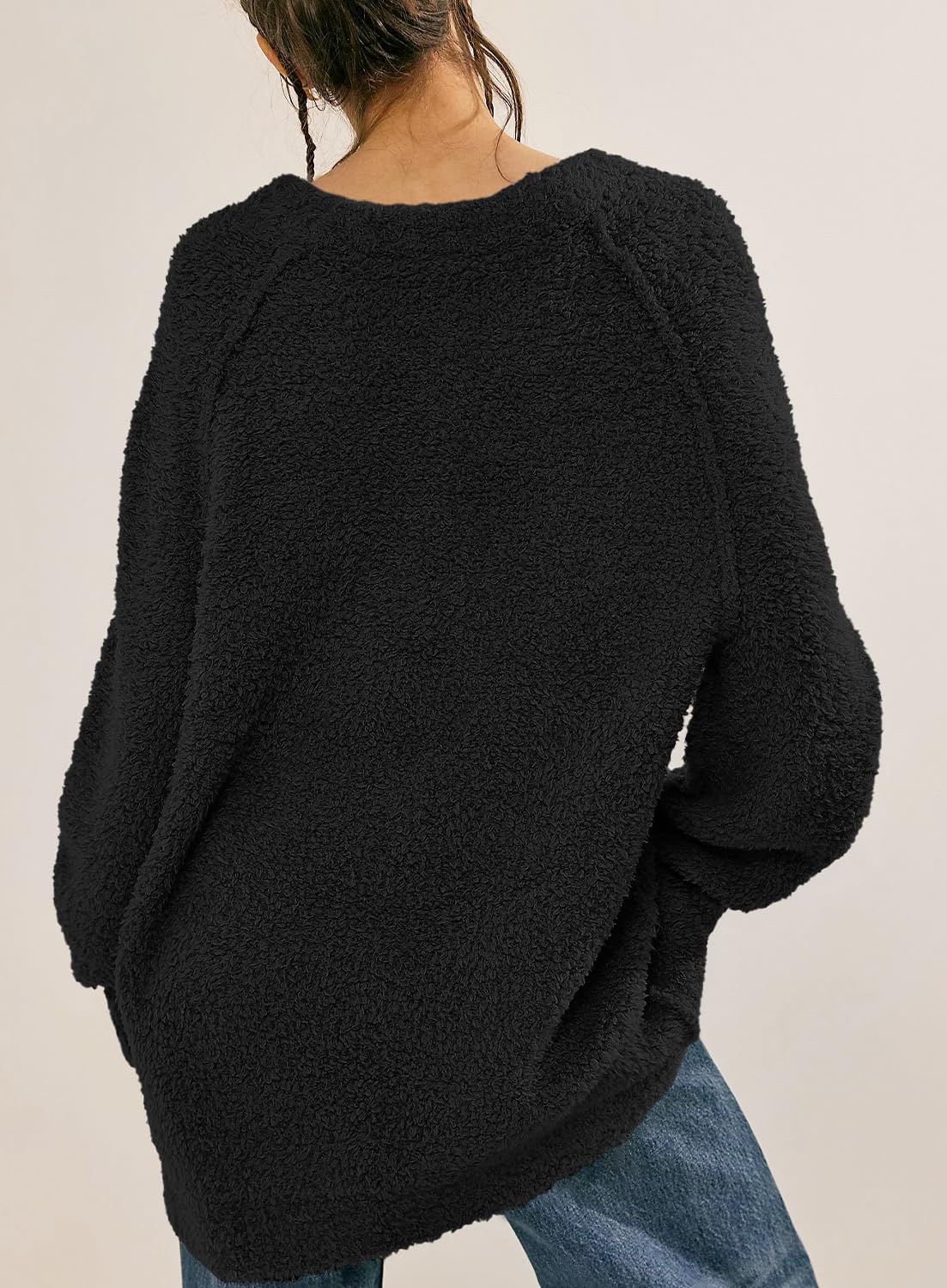 Beaully Women's Oversized Long Sleeve Crewneck Fuzzy Knit Warm Sweaters Fall Pullover Sweater Tops - Image 2