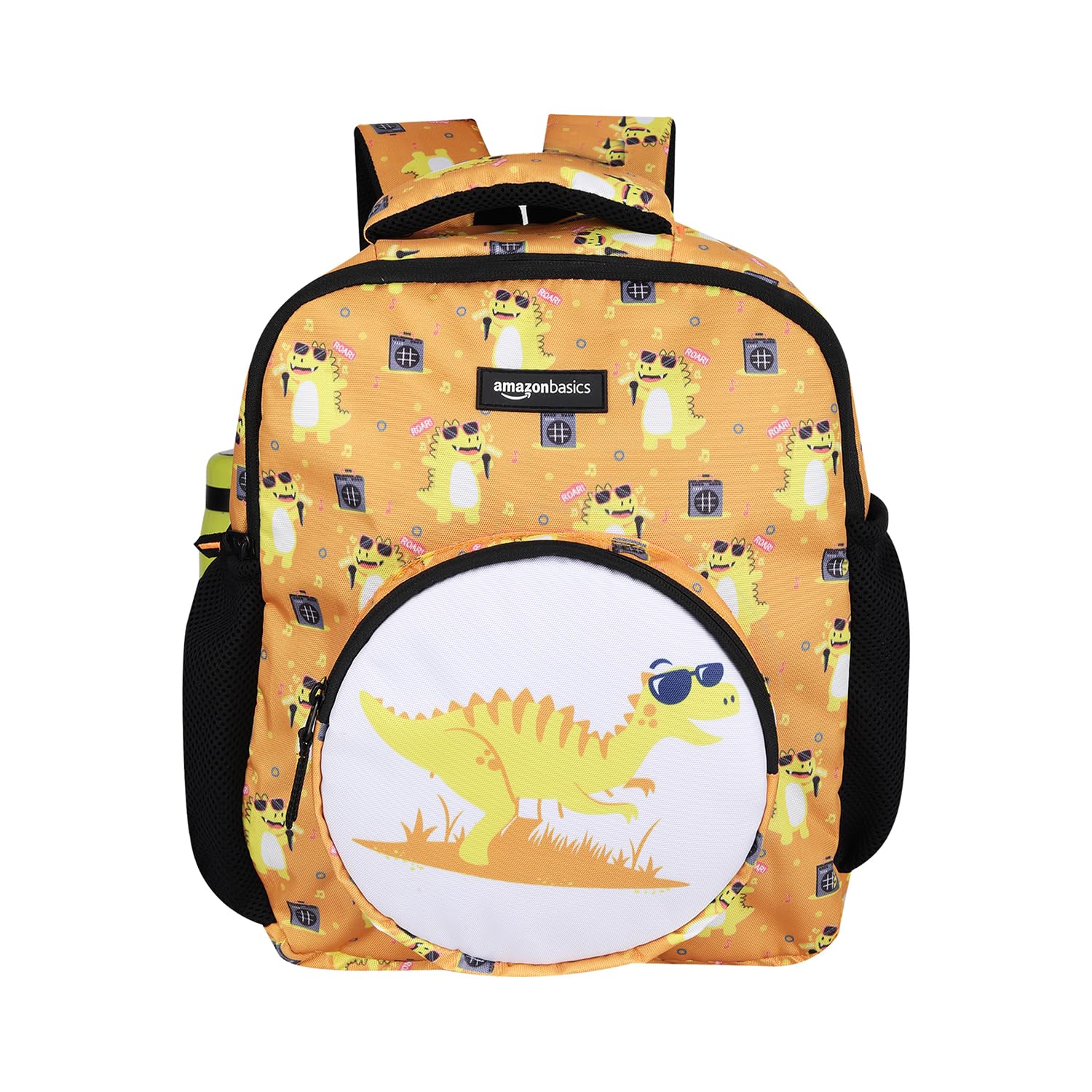 Trendy and Spacious Mic Dino Theme Kids 3 Compartment Backpack | Comfortable Padding | 14 Inches (Orange)-image-23
