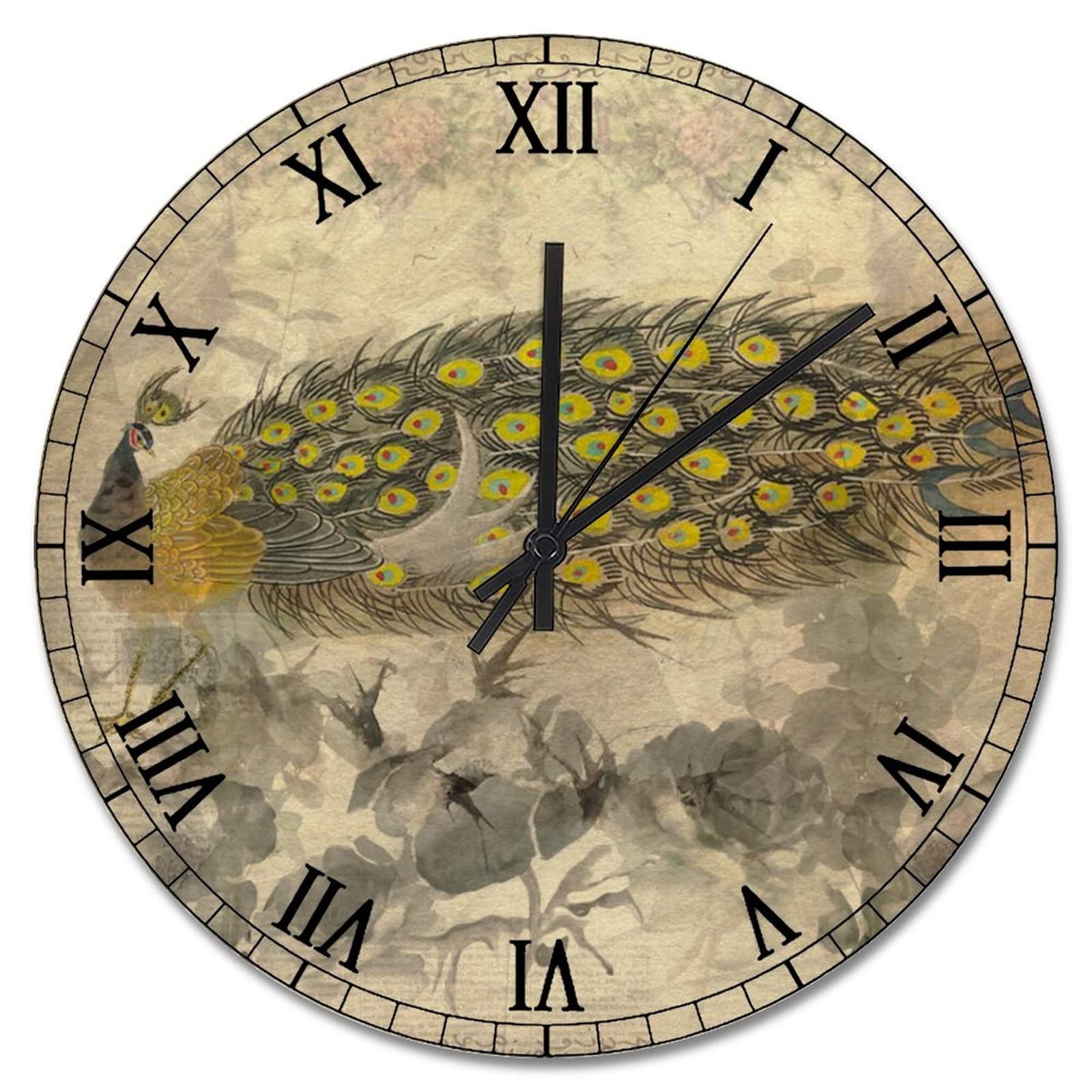Horloge murale paon silencieuse pour embellir un mur de salon vide