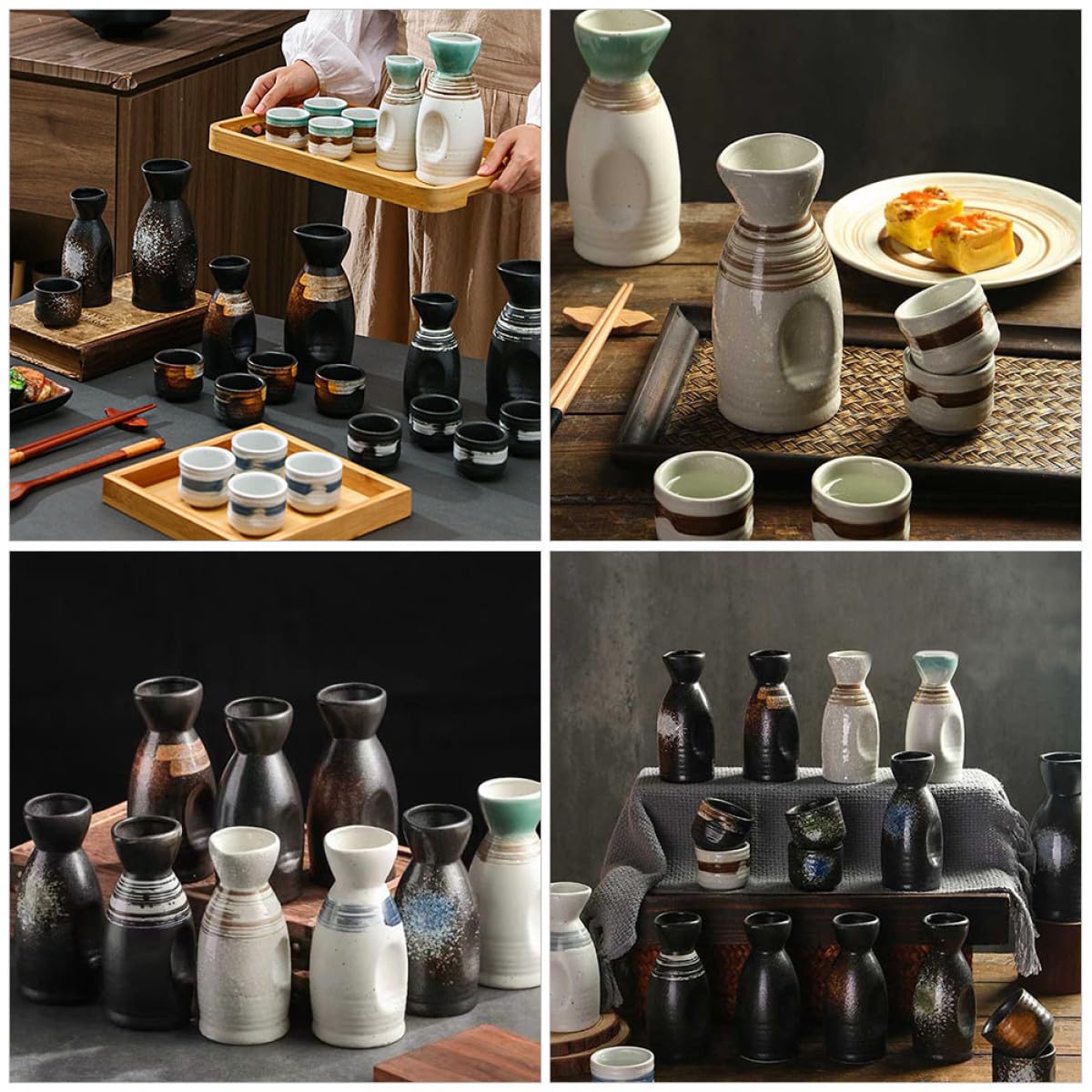 Beaupretty Set da Sakè in Ceramica Giapponese Elegante per Bere Distillati Bottiglia e Tazzine per Matrimoni e Compleanni
