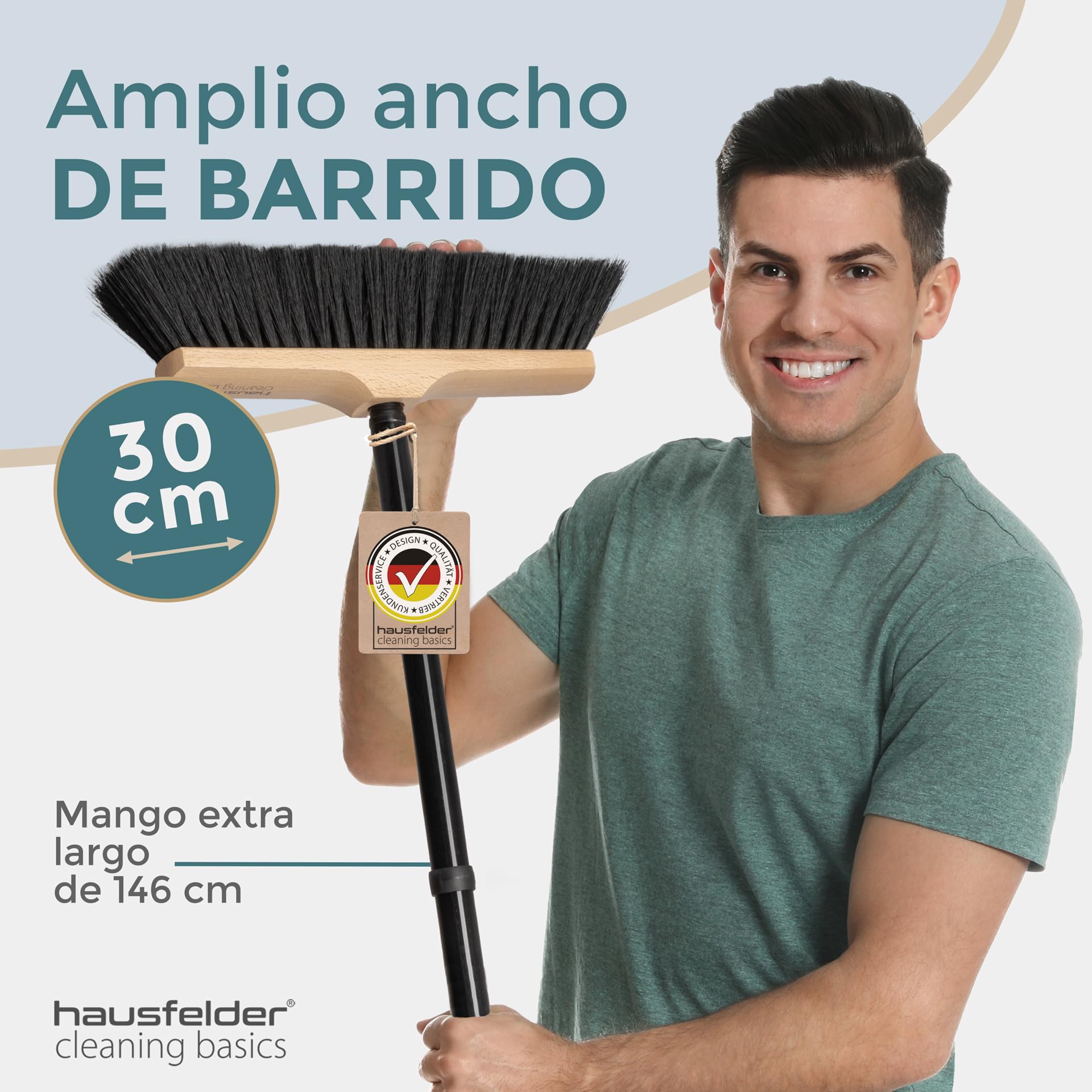 Hausfelder Escoba para Interiores con Mango, Escoba de Madera para Recoger Polvo, Escoba y Cepillo para Interiores, cerdas Suaves (30 cm)
