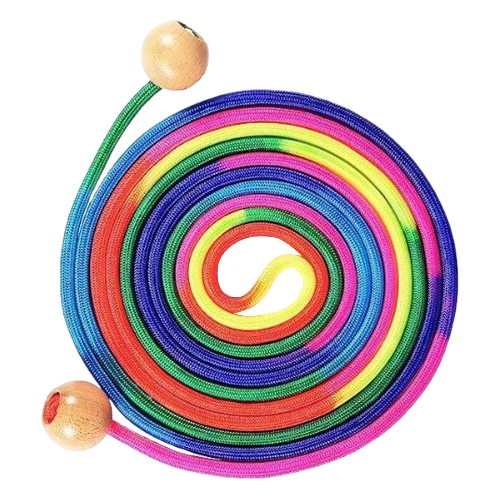 Kids Jump Rope – 16.4FT Rainbow Skipping Cord with Wooden Handles | Adjustable Long Rope Toy for Multiplayer School Playground Indoor Outdoor Fitness Exercise Activity Boys Girls