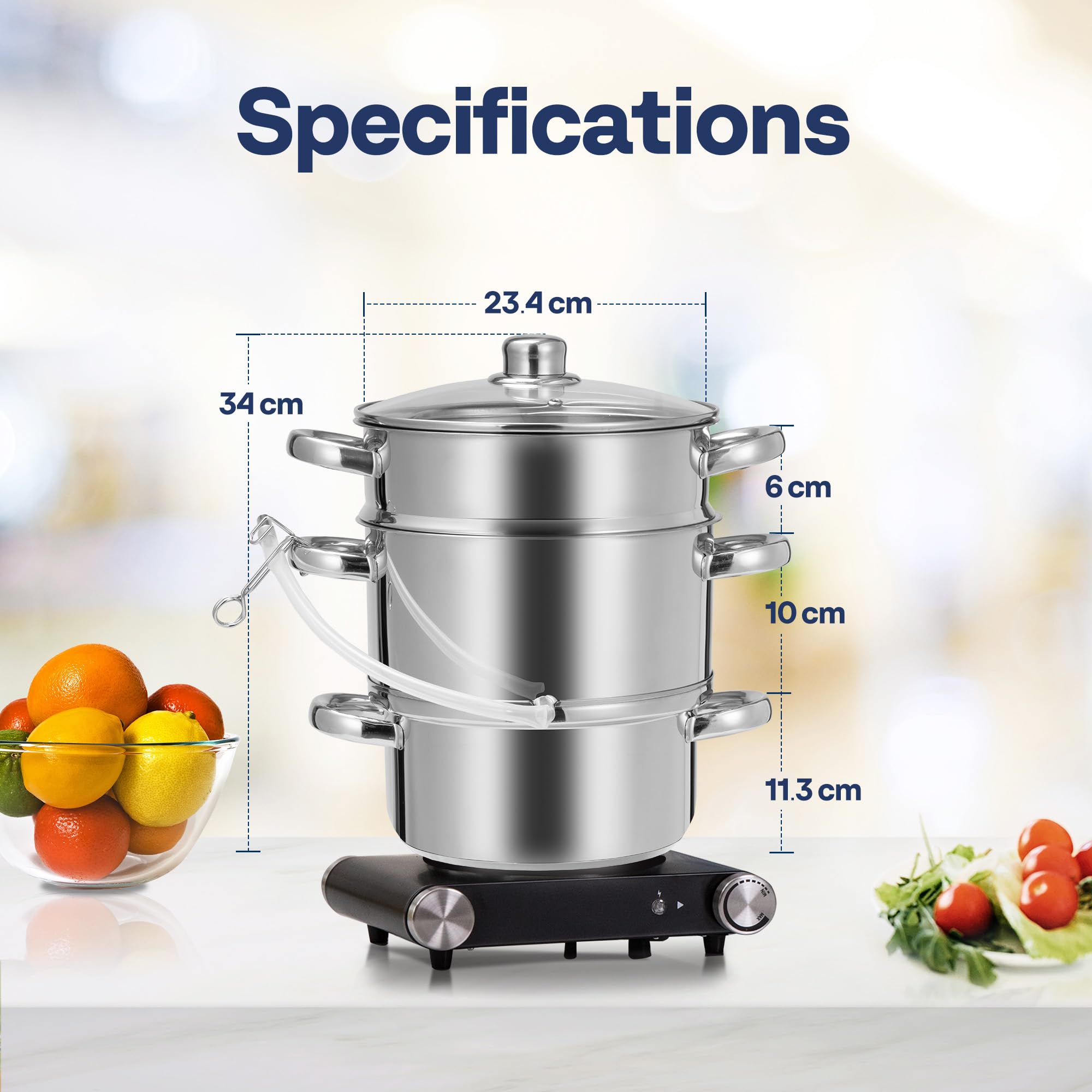 VIVOHOME Stal nierdzewna Sokowirówka Parowar Wyciskarka Sok Owoce Warzywa Parowar 5L z pokrywką ze szkła hartowanego 2 węże zacisk uchwyty pętli