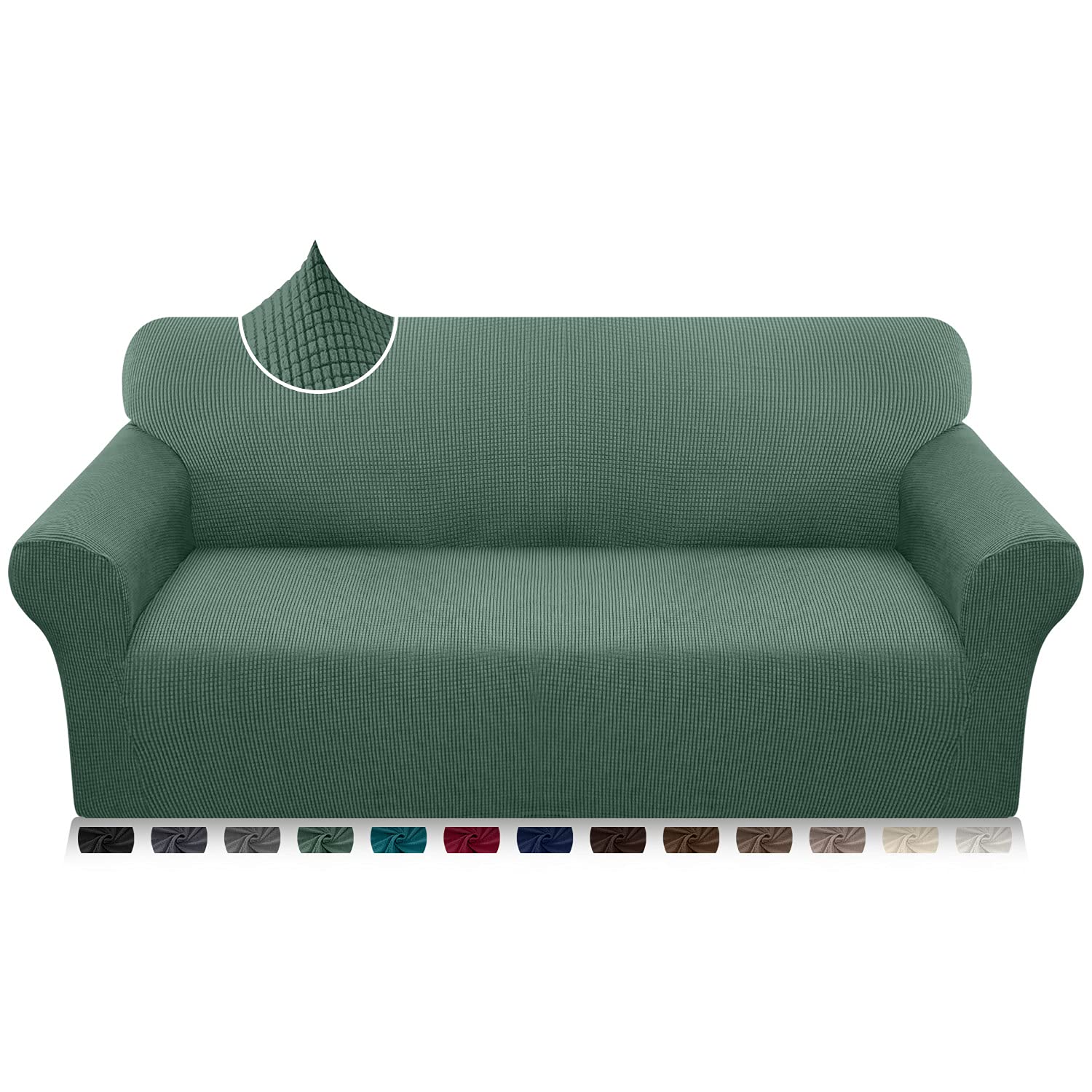 Luxurlife Super Stretch Sofa Cover 1 Piece Universal Couch Cover for Dogs Cats Elastic Jacquard Sofa Cover with Armrests (3 Seater, Sage)