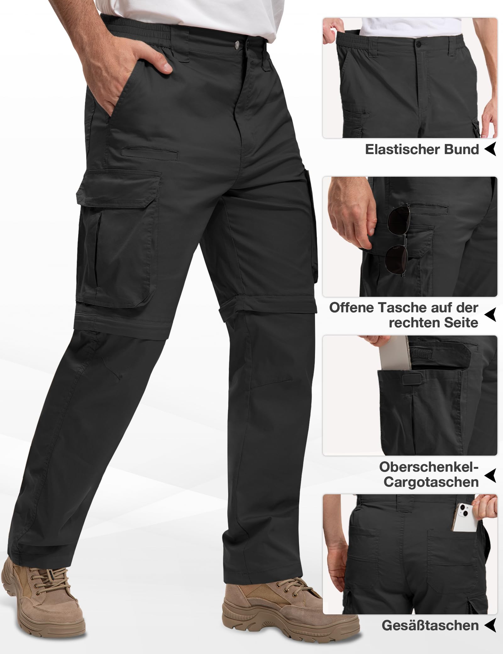 MOURCE Pantalones de senderismo para hombre, con cremallera, ligeros, de secado rápido, 8 bolsillos, para camping, viajes, pesca
