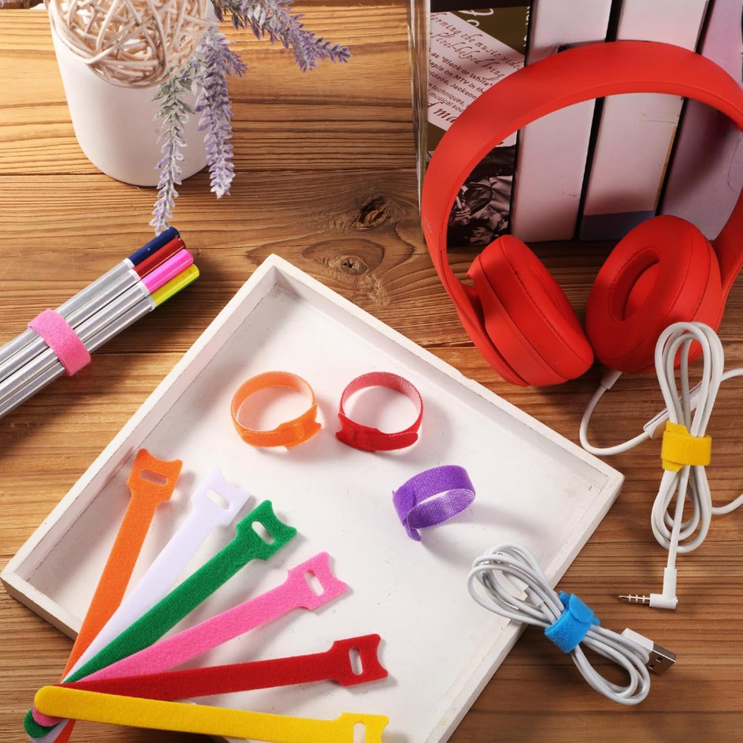 TaoBary 48 Pcs Multicolor Cable Labels and Reusable Fastening Cable Ties Sets, 24 Pack Cord Labels Wire Labels 24 Pcs Fastening Cable Ties Cord Organizer for Cord Management Home Supplies Office image 7 of 7 B0B147HPJG