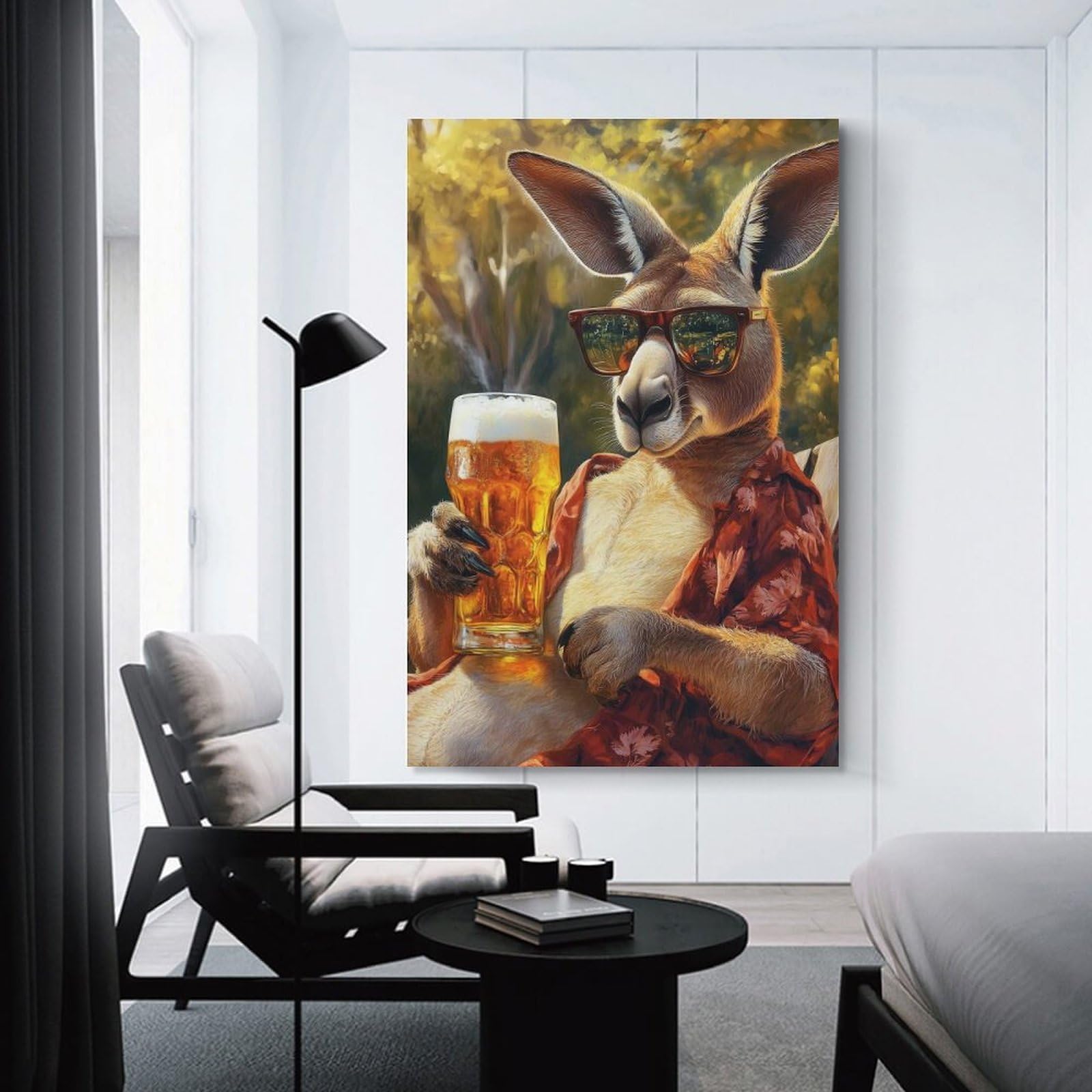 Junmoney Unframe-Style-1 Cool Kangaroo With Beer Canvas Wall Art 20X30inch(50X75cm), For Workspace Walls, Study Corners Or Bedrooms, Wall Art That Adds Style To Work Areas