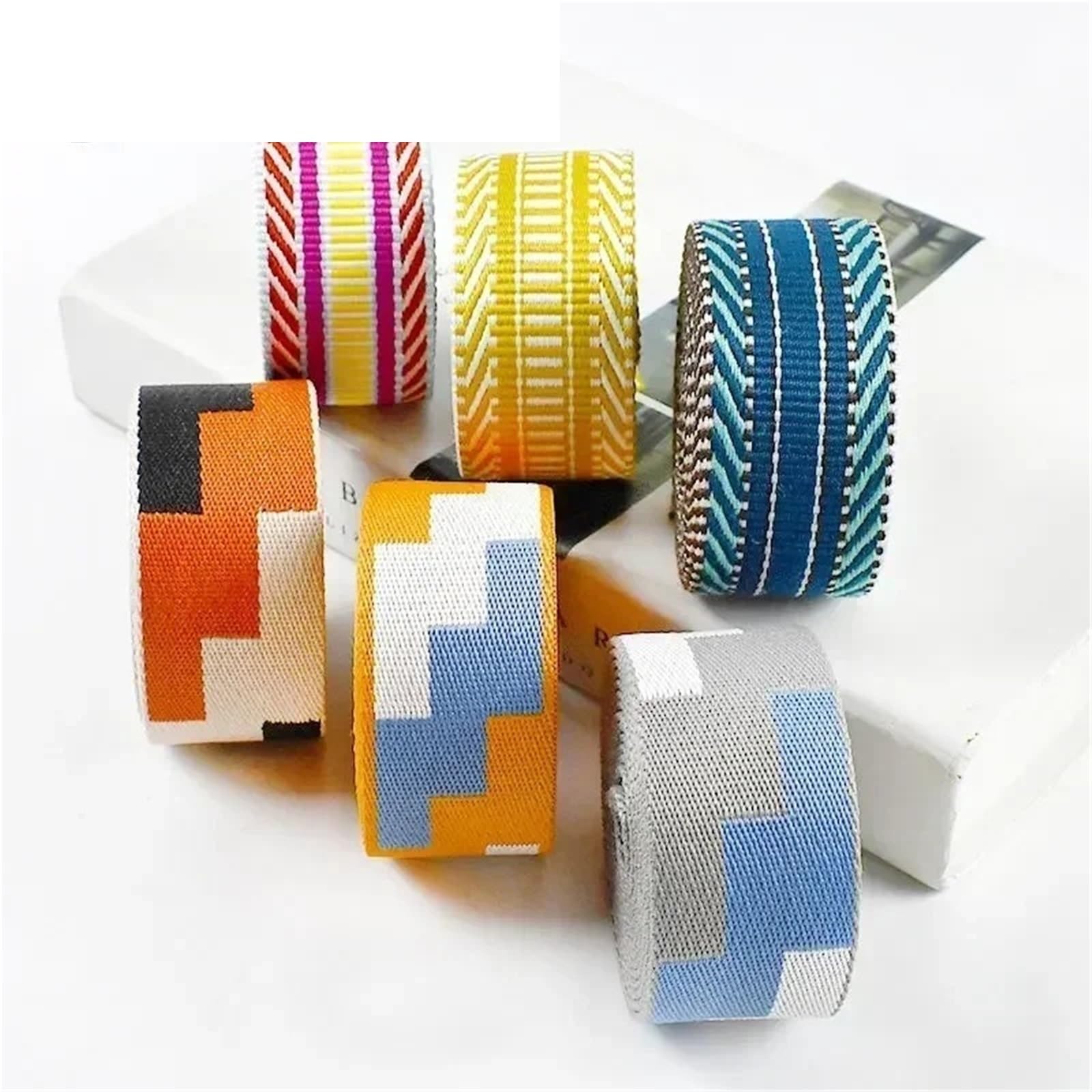 Cinta Jacquard Cinta de correas poliéster Jacquard 2-5 metros y 38mm espesor for bolsa equipaje, correa hombro, accesorios costura DIY(RD053-06,38mm-5Meters)