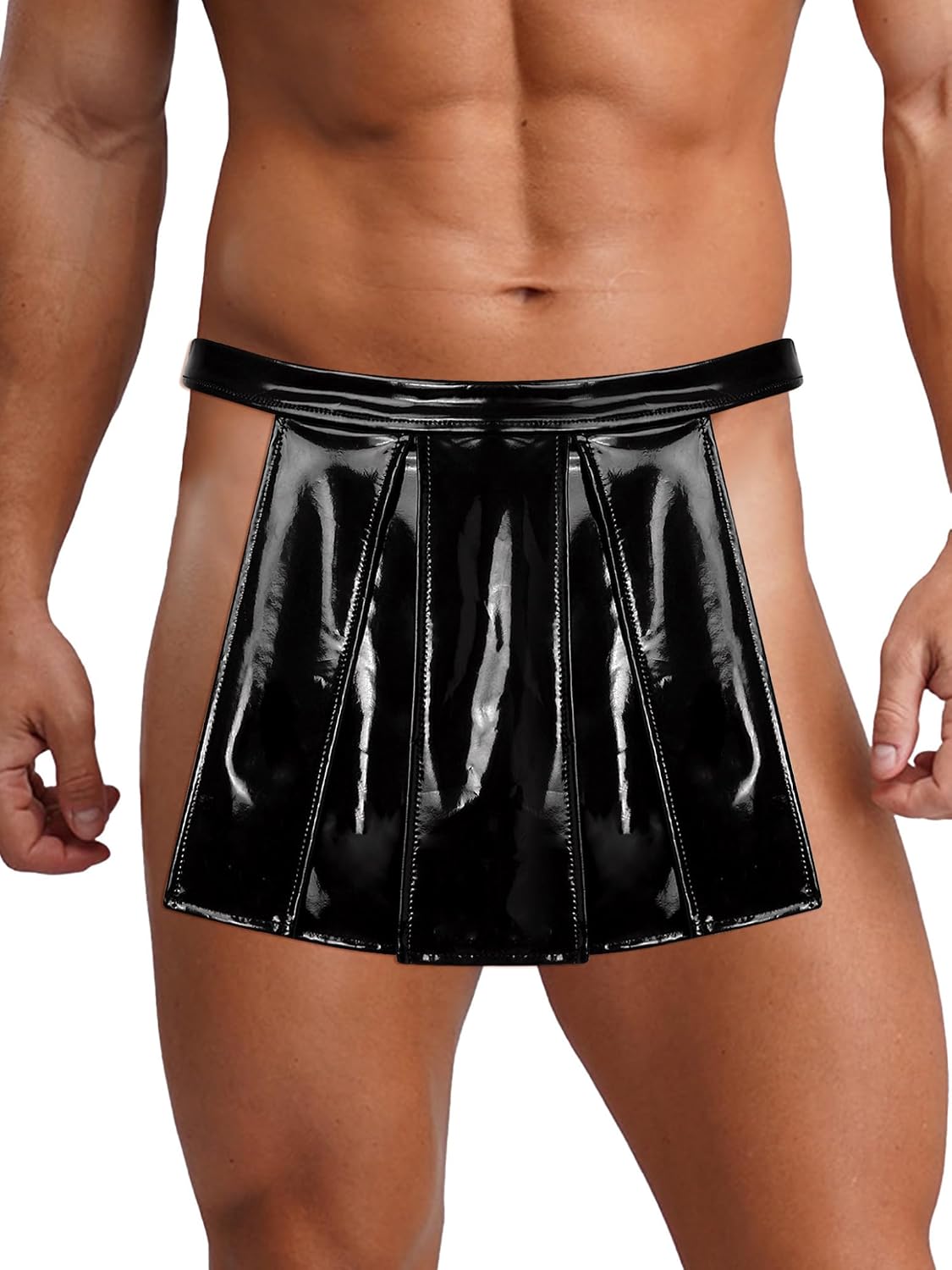 Jelory Mens Latex Wetlook Japanese Fundoshi Kabuki Loincloth Pleated Overlap Sumo Briefs Underwear