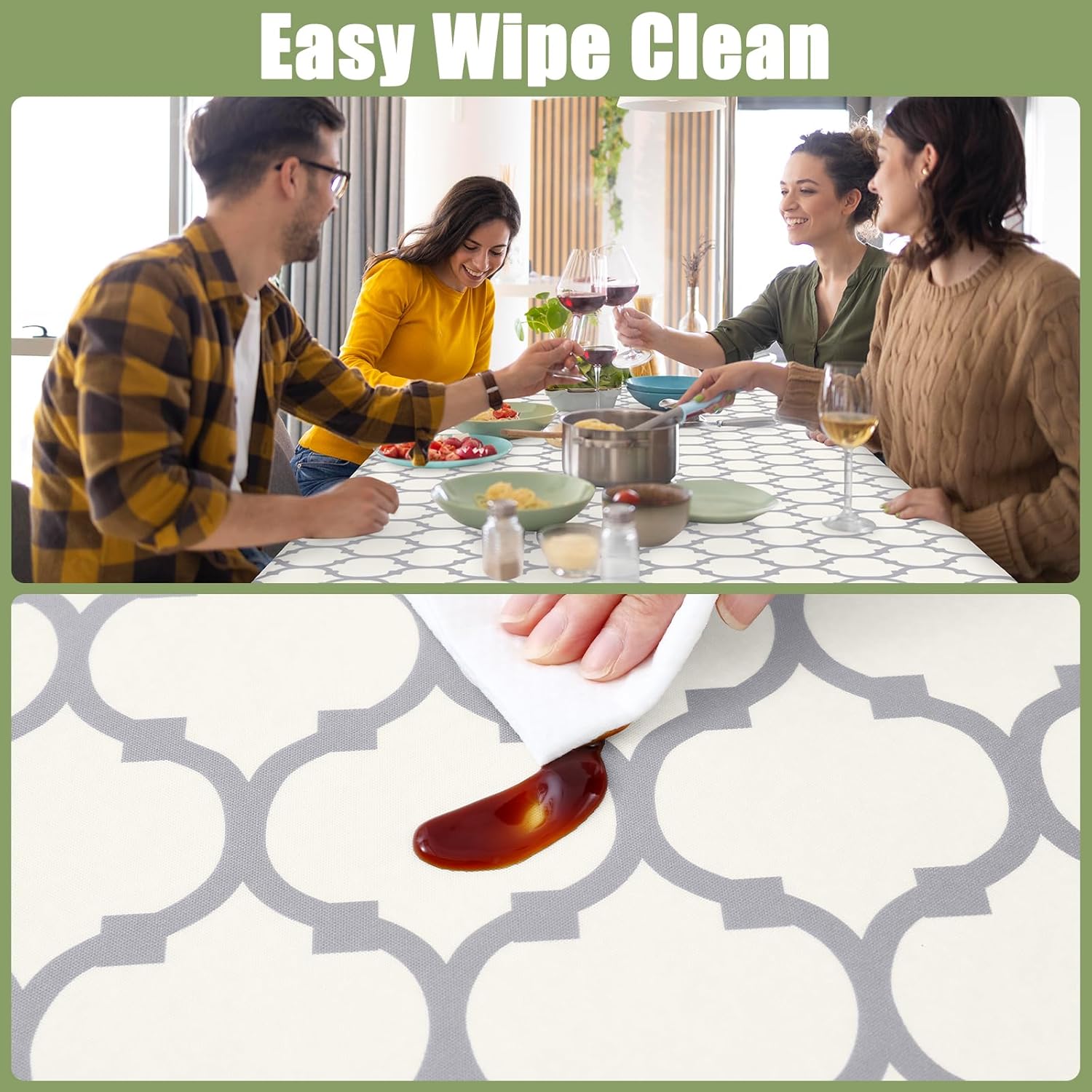 Smiry Rectangle Picnic Table Cover, Wipeable Flannel Backed Vinyl Tablecloth for 6 Foot Tables, Waterproof Elastic Fitted Camping Tablecloths Protector for Indoor, Outdoor (Beige, 30x72 Inches)